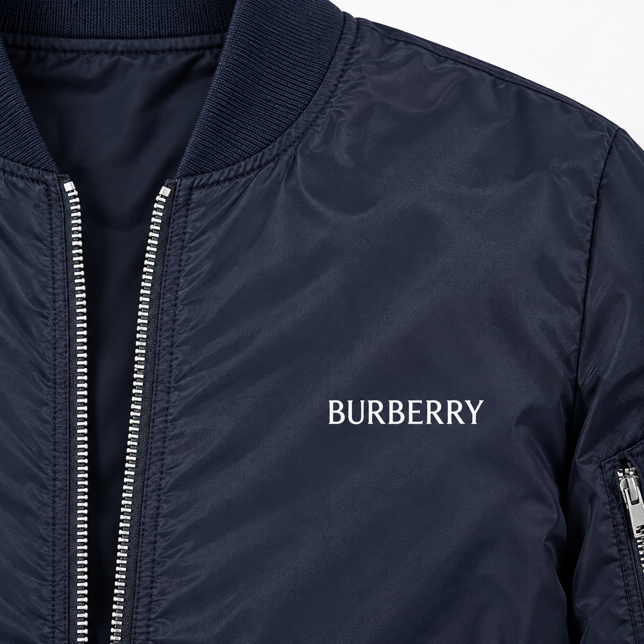 Men's Burberry Lightweight Bomber Jacket Windbreaker Softshell Varsity Jacket Coat | Color: Navy | Image 2