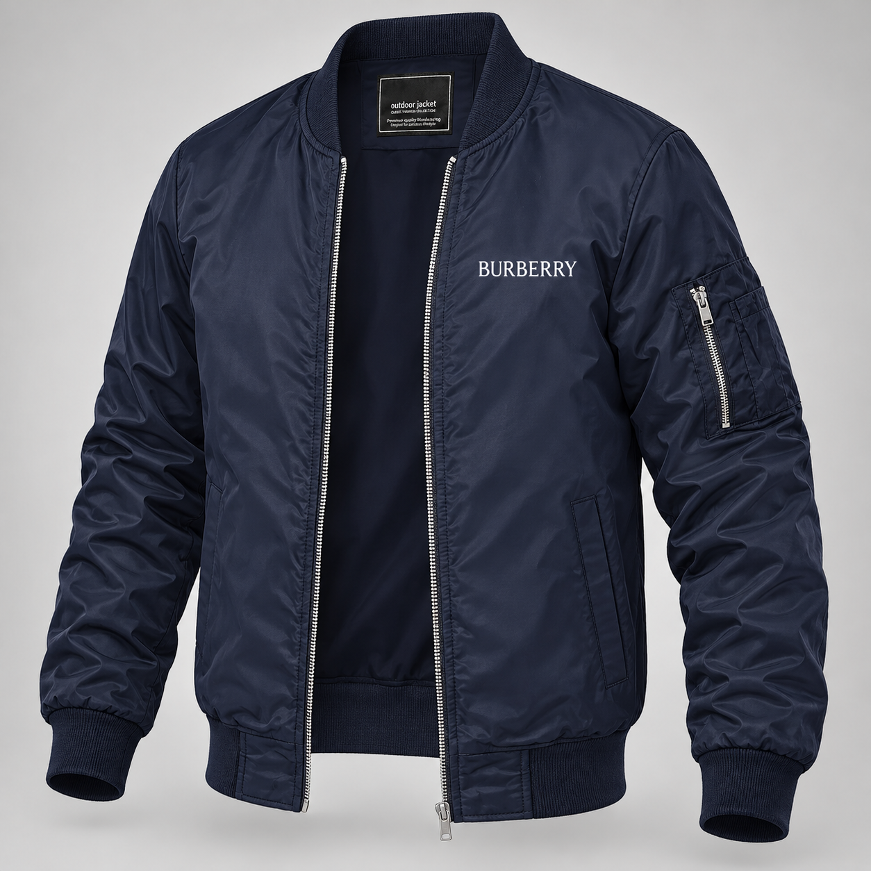 Men's Burberry Lightweight Bomber Jacket Windbreaker Softshell Varsity Jacket Coat | Color: Navy | Image 3