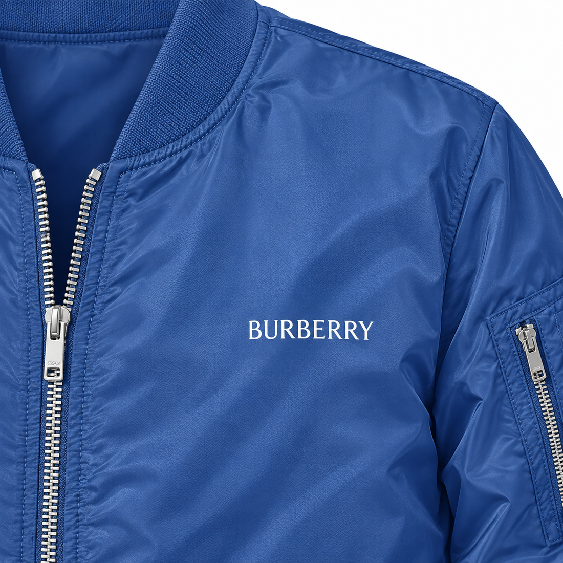 Men's Burberry Lightweight Bomber Jacket Windbreaker Softshell Varsity Jacket Coat | Color: Royal Blue | Image 2
