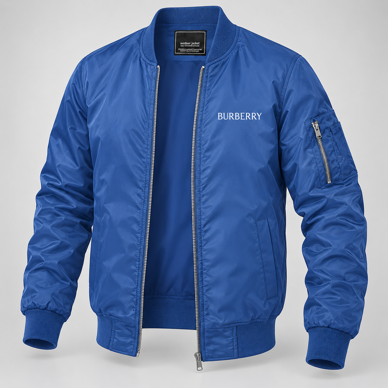 Men's Burberry Lightweight Bomber Jacket Windbreaker Softshell Varsity Jacket Coat | Color: Royal Blue | Image 3