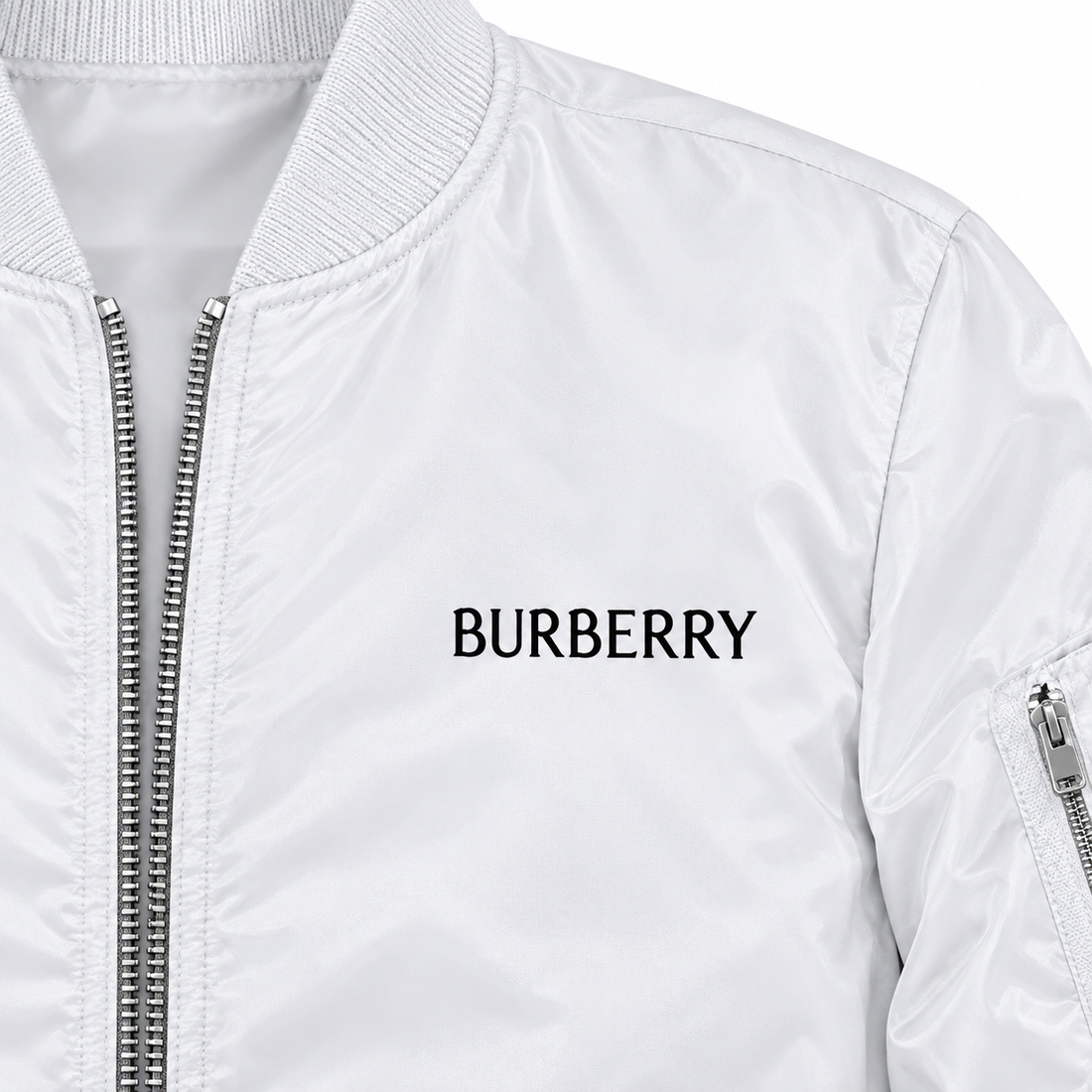 Men's Burberry Lightweight Bomber Jacket Windbreaker Softshell Varsity Jacket Coat | Color: White | Image 2
