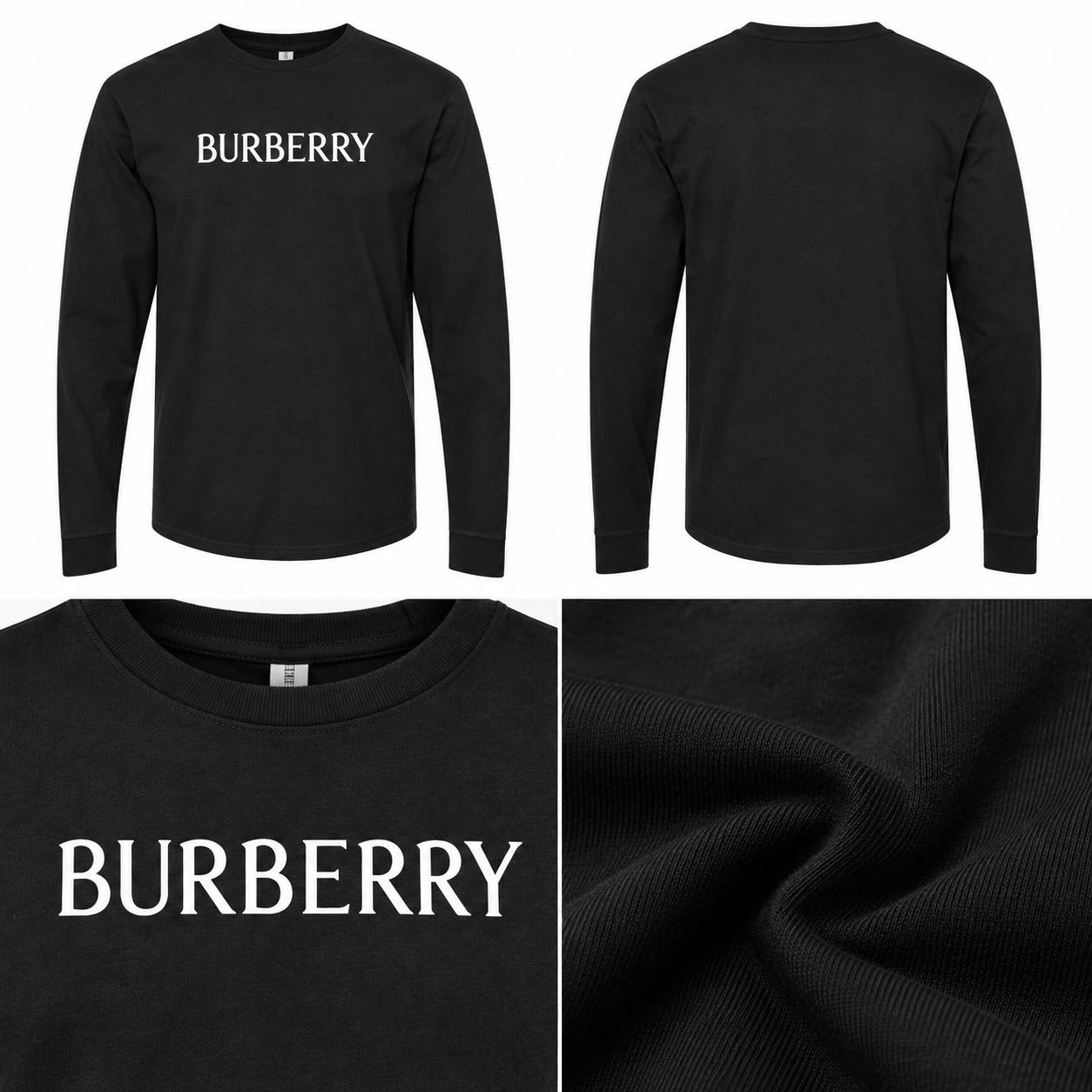 Men's Burberry Cotton Long Sleeve T-Shirt - Black - detail