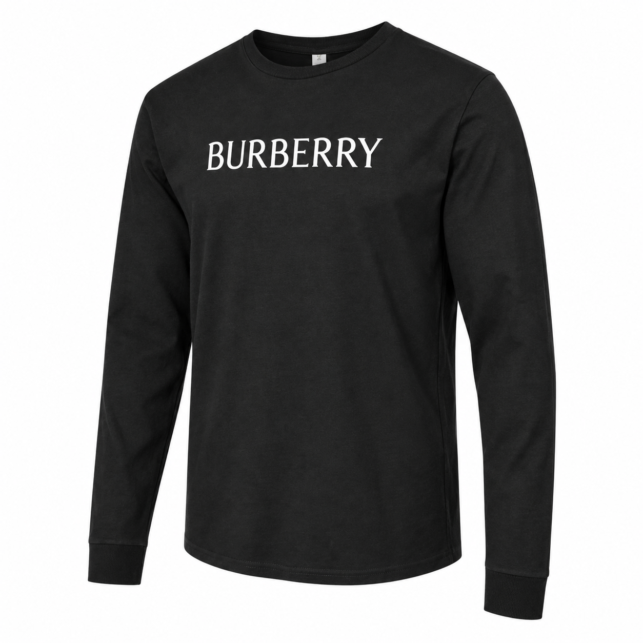 Men's Burberry Cotton Long Sleeve T-Shirt - Black - three-quarter