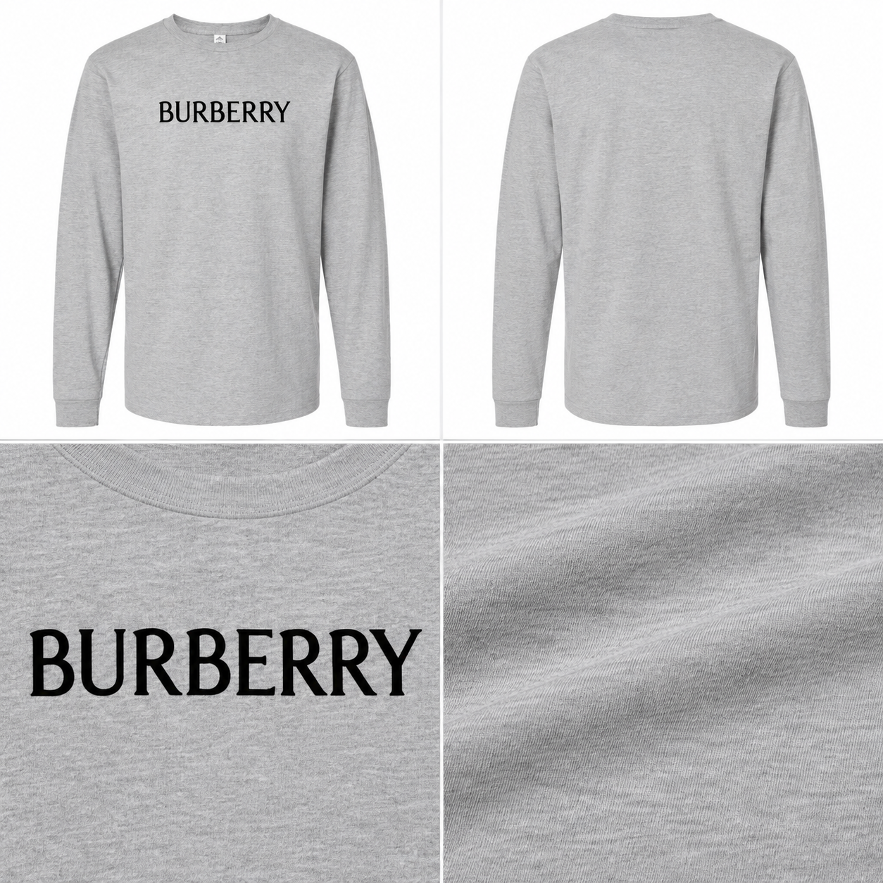 Men's Burberry Cotton Long Sleeve T-Shirt - Grey - detail