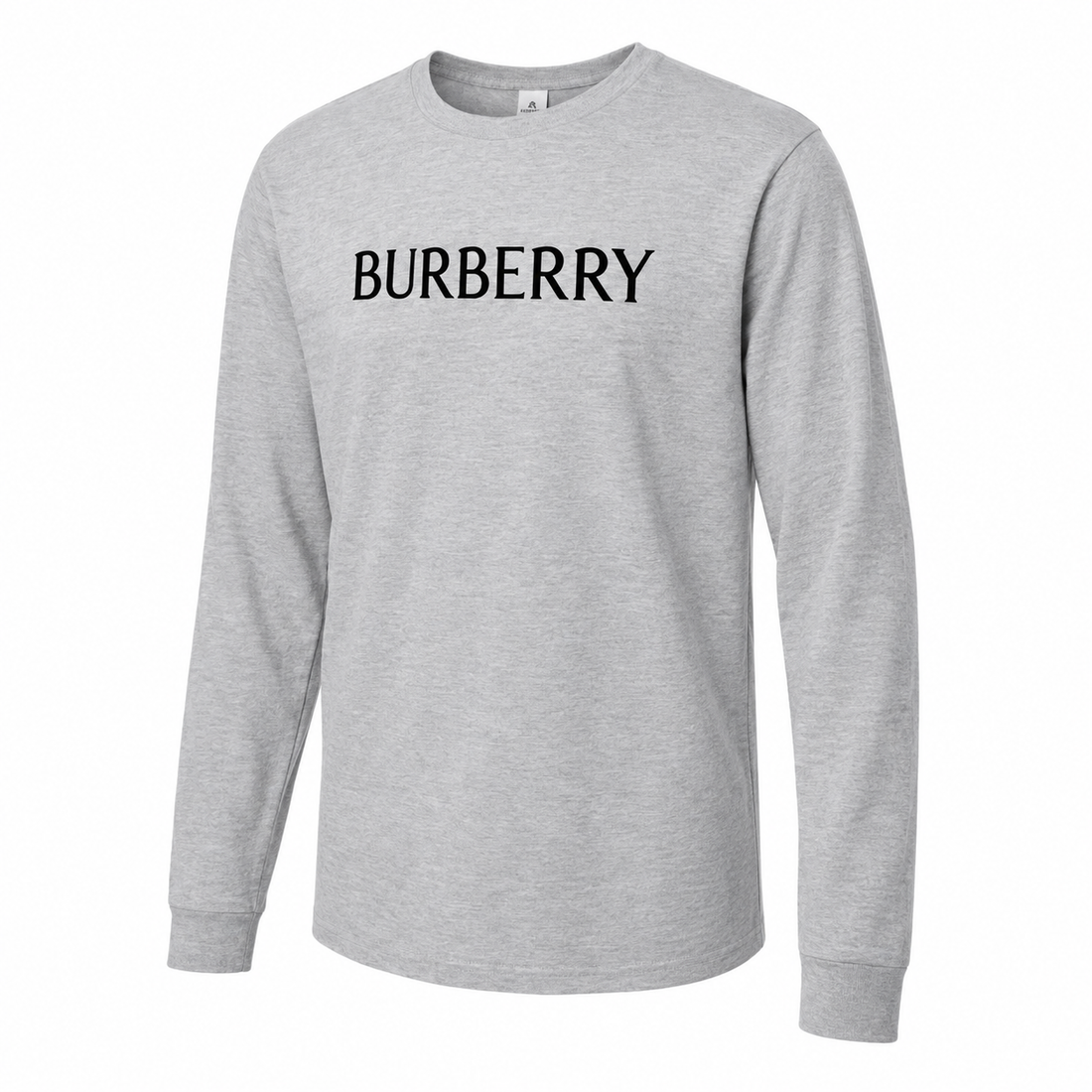 Men's Burberry Cotton Long Sleeve T-Shirt - Grey - three-quarter