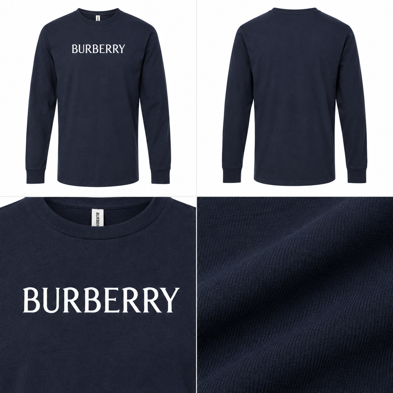Men's Burberry Cotton Long Sleeve T-Shirt - Navy - detail