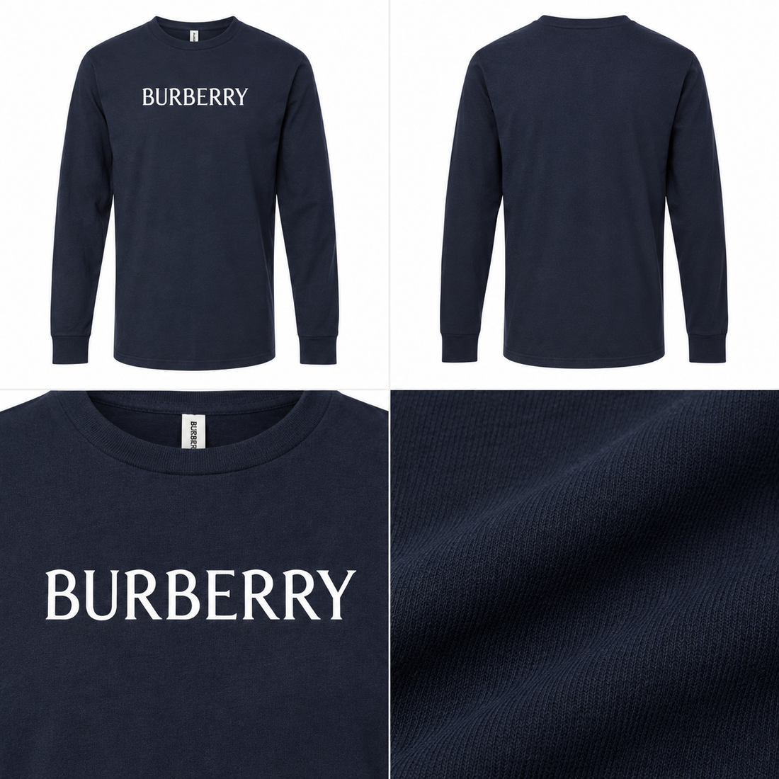 Men's Burberry Cotton Long Sleeve T-Shirt - Navy - detail