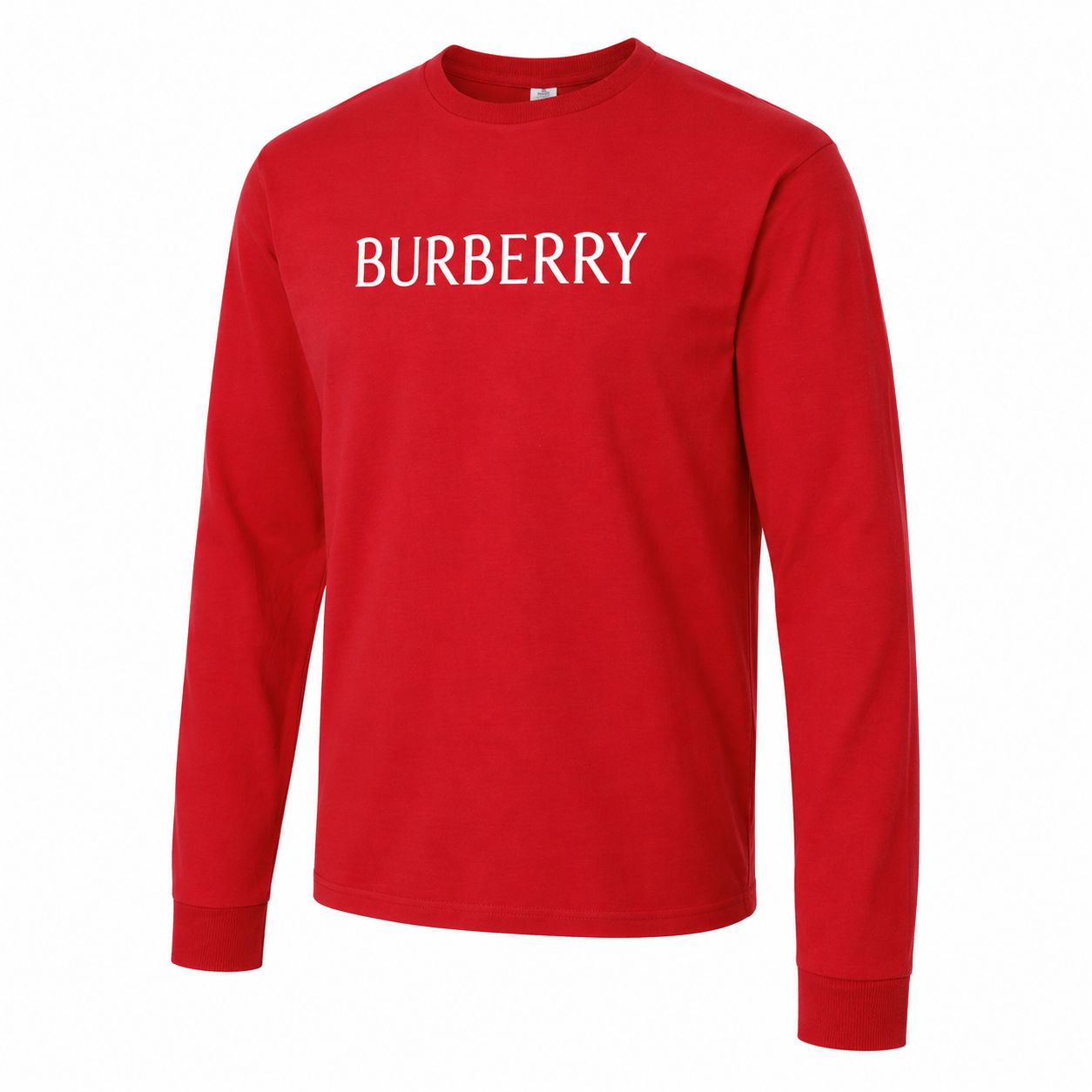 Men's Burberry Cotton Long Sleeve T-Shirt - Red - three-quarter