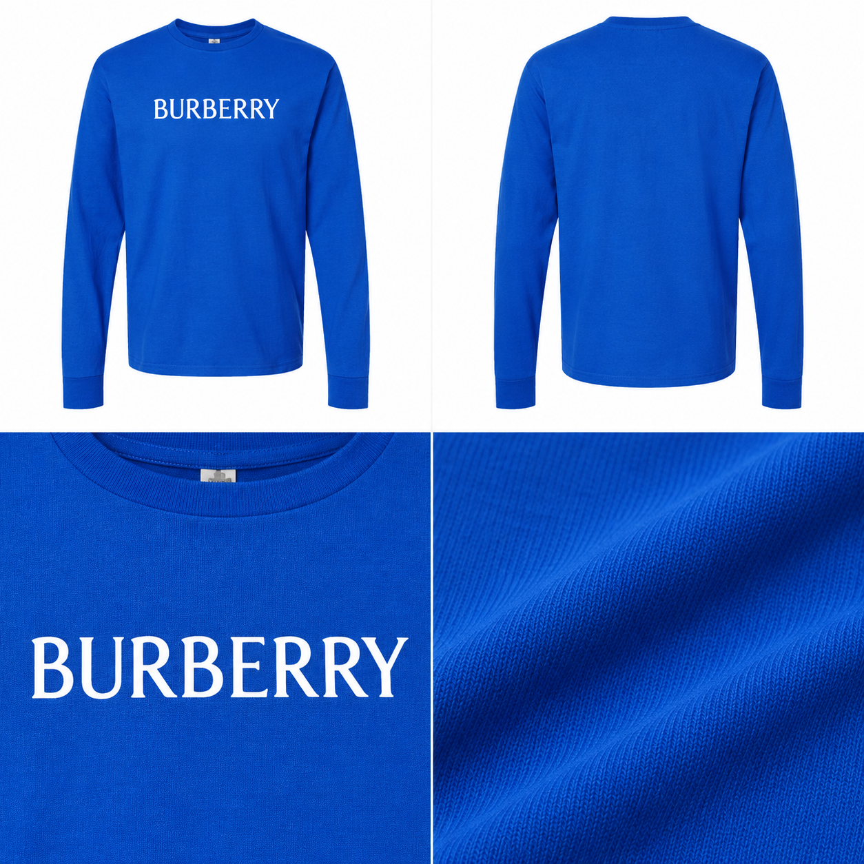 Men's Burberry Cotton Long Sleeve T-Shirt - Royal Blue - detail