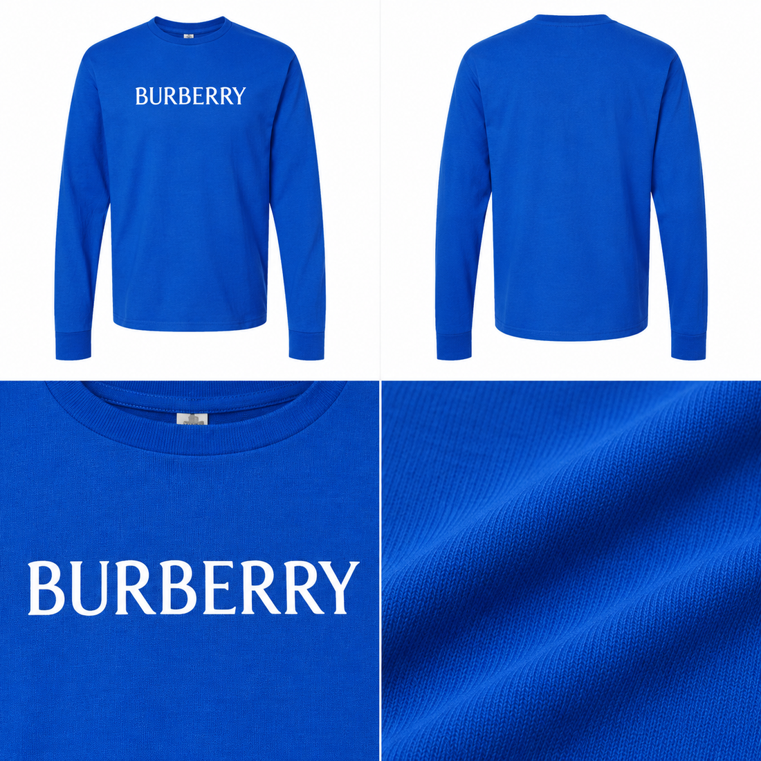 Men's Burberry Cotton Long Sleeve T-Shirt - Royal Blue - detail