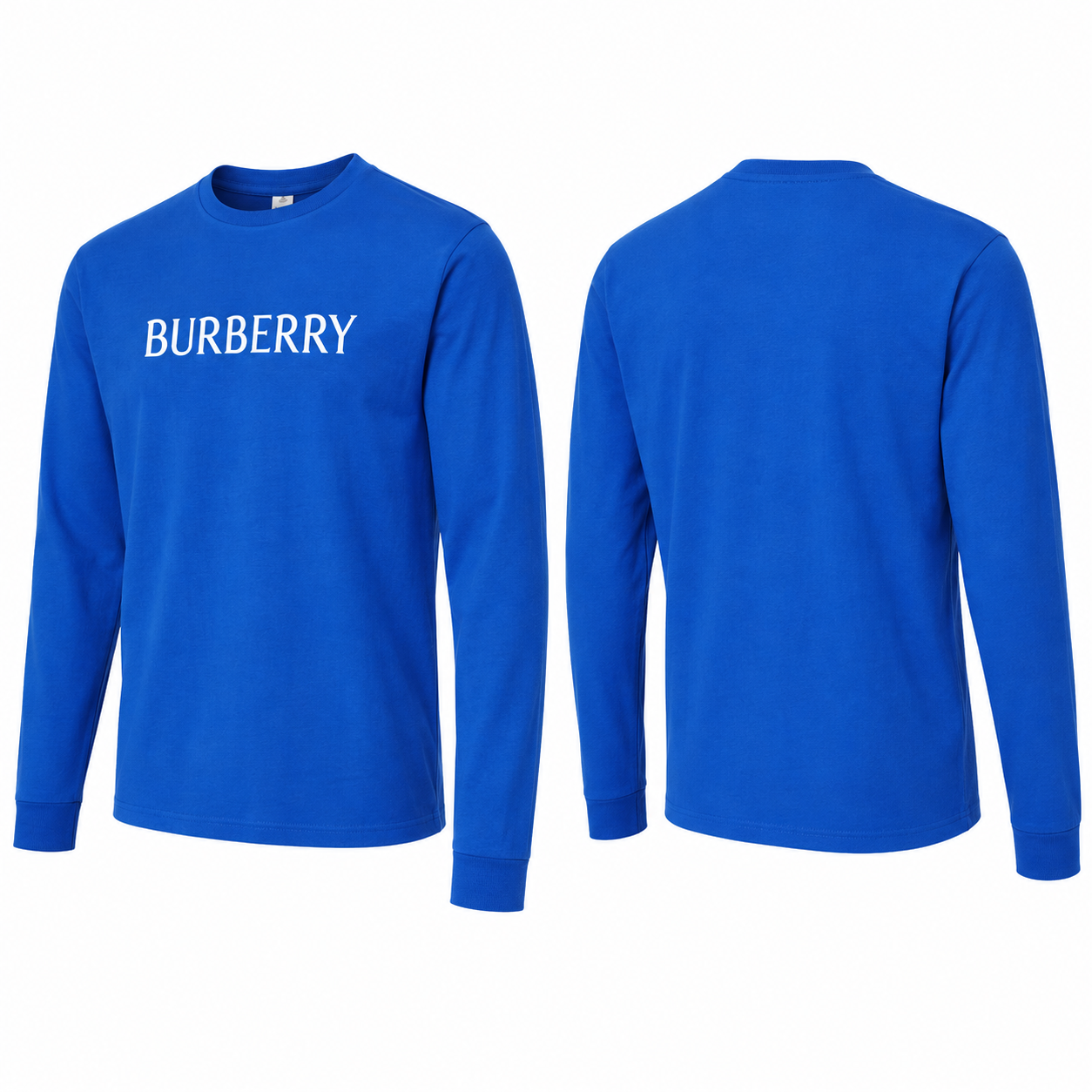 Men's Burberry Cotton Long Sleeve T-Shirt - Royal Blue - three-quarter