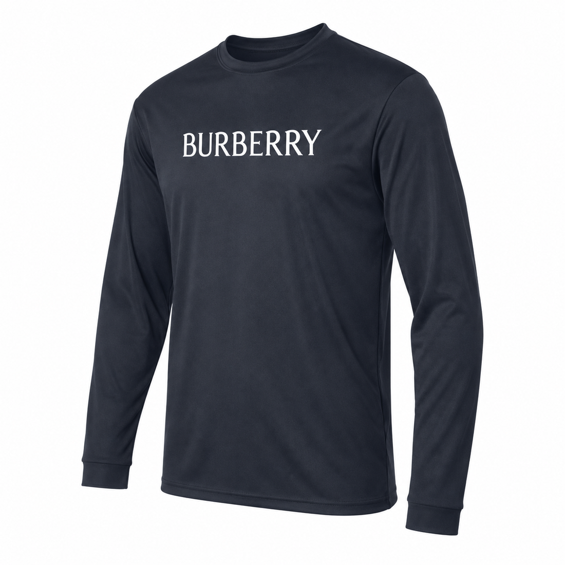 Men's Burberry Polyester Long Sleeve T-Shirt in Navy — alternate three-quarter view