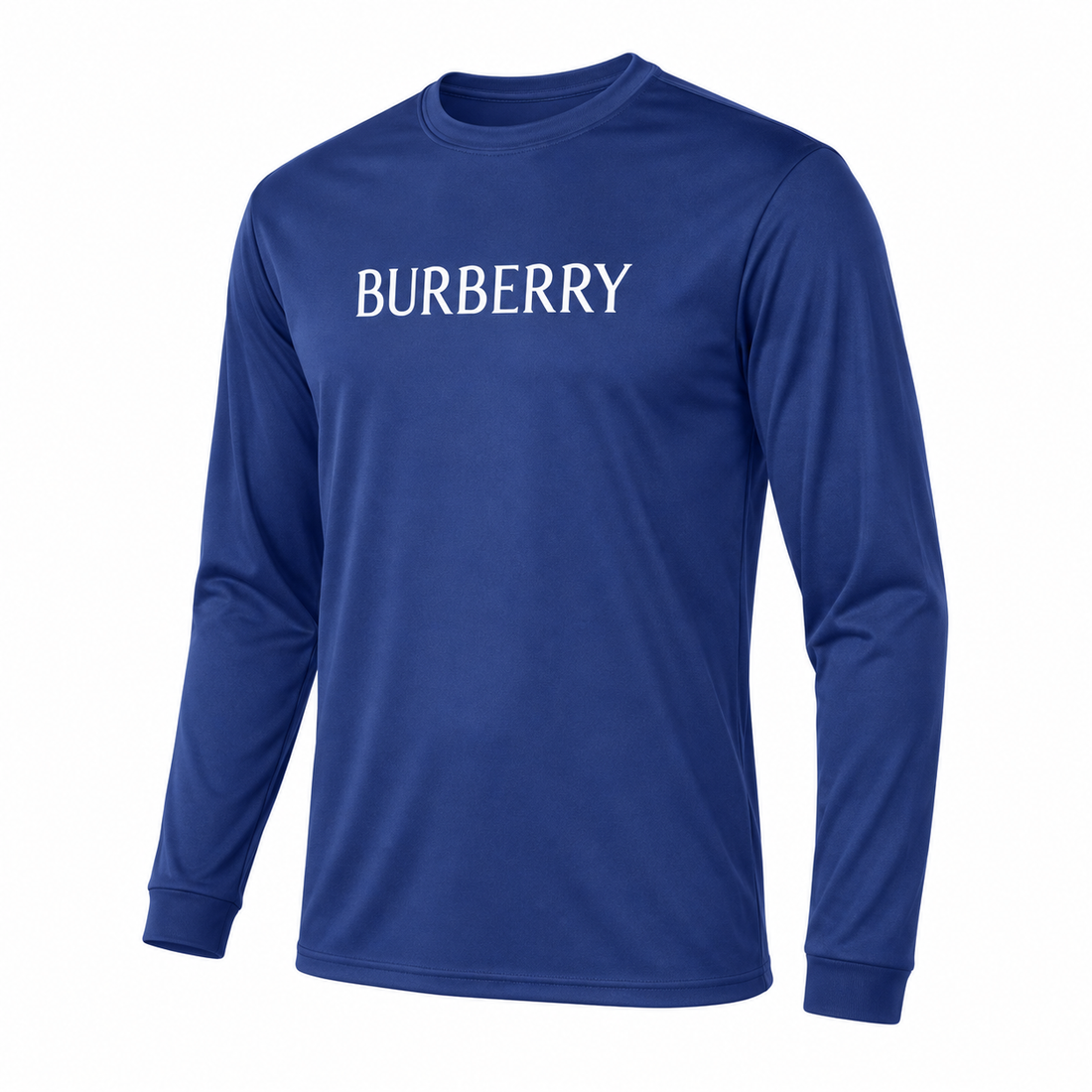 Men's Burberry Polyester Long Sleeve T-Shirt in Royal Blue — alternate three-quarter view