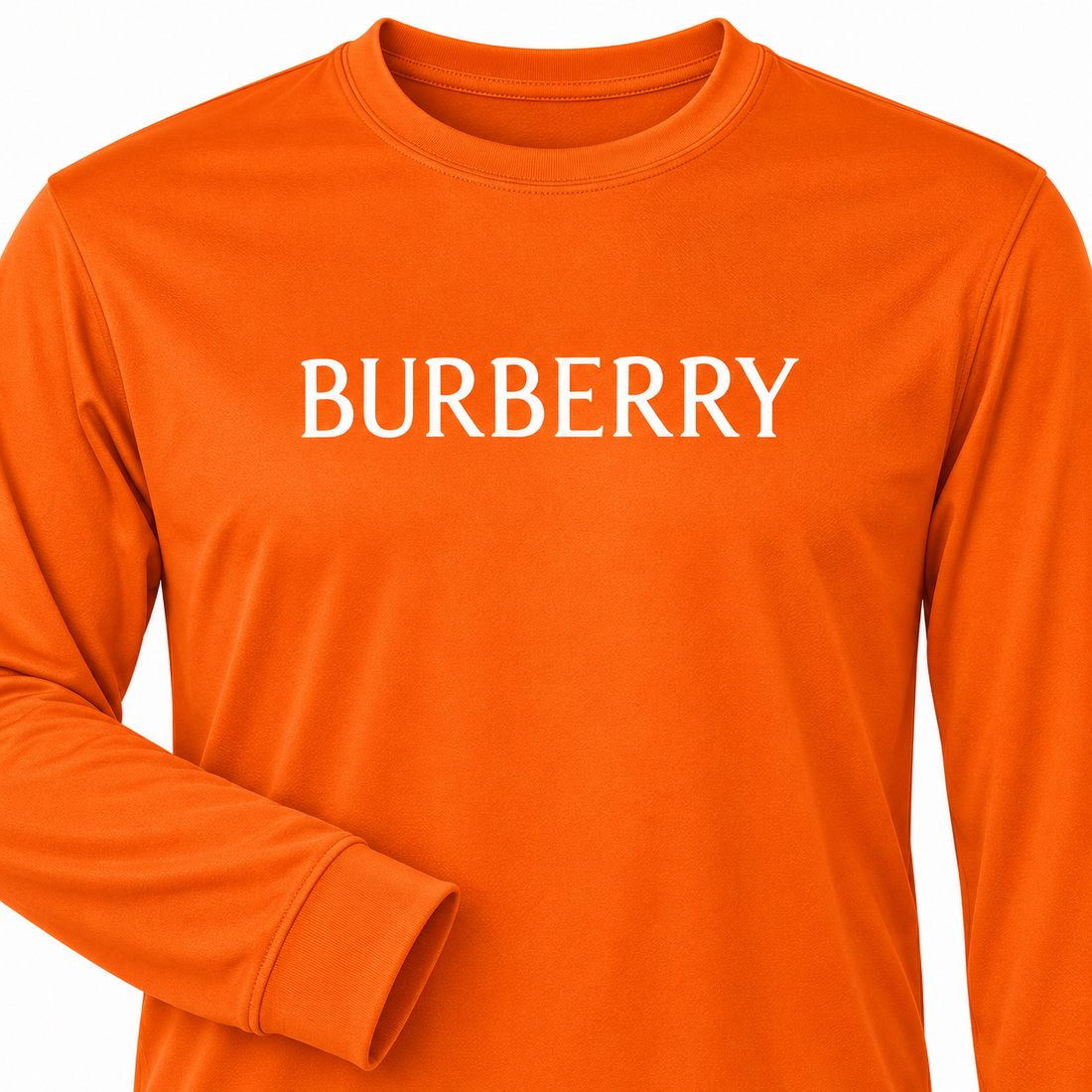 Men's Burberry Polyester Long Sleeve T-Shirt in Safety Orange — detail view