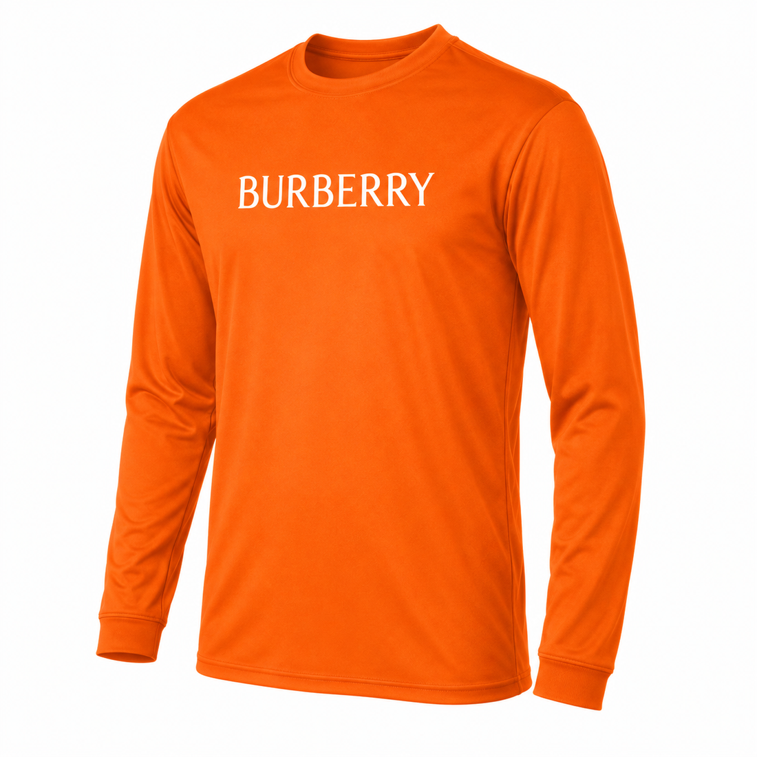 Men's Burberry Polyester Long Sleeve T-Shirt in Safety Orange — alternate three-quarter view