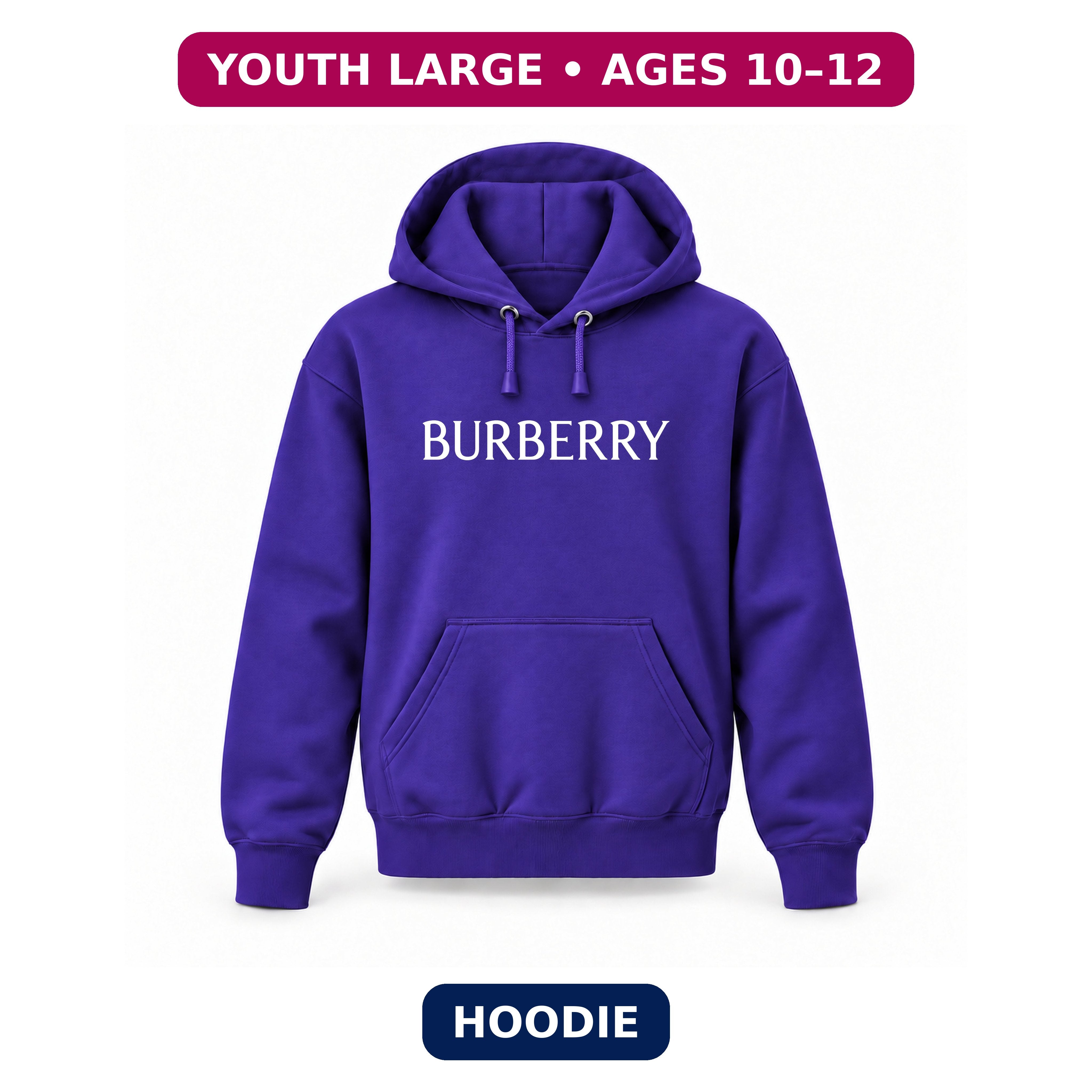 Burberry Youth Large Hoodie – Ages 10–12 | Color: Purple