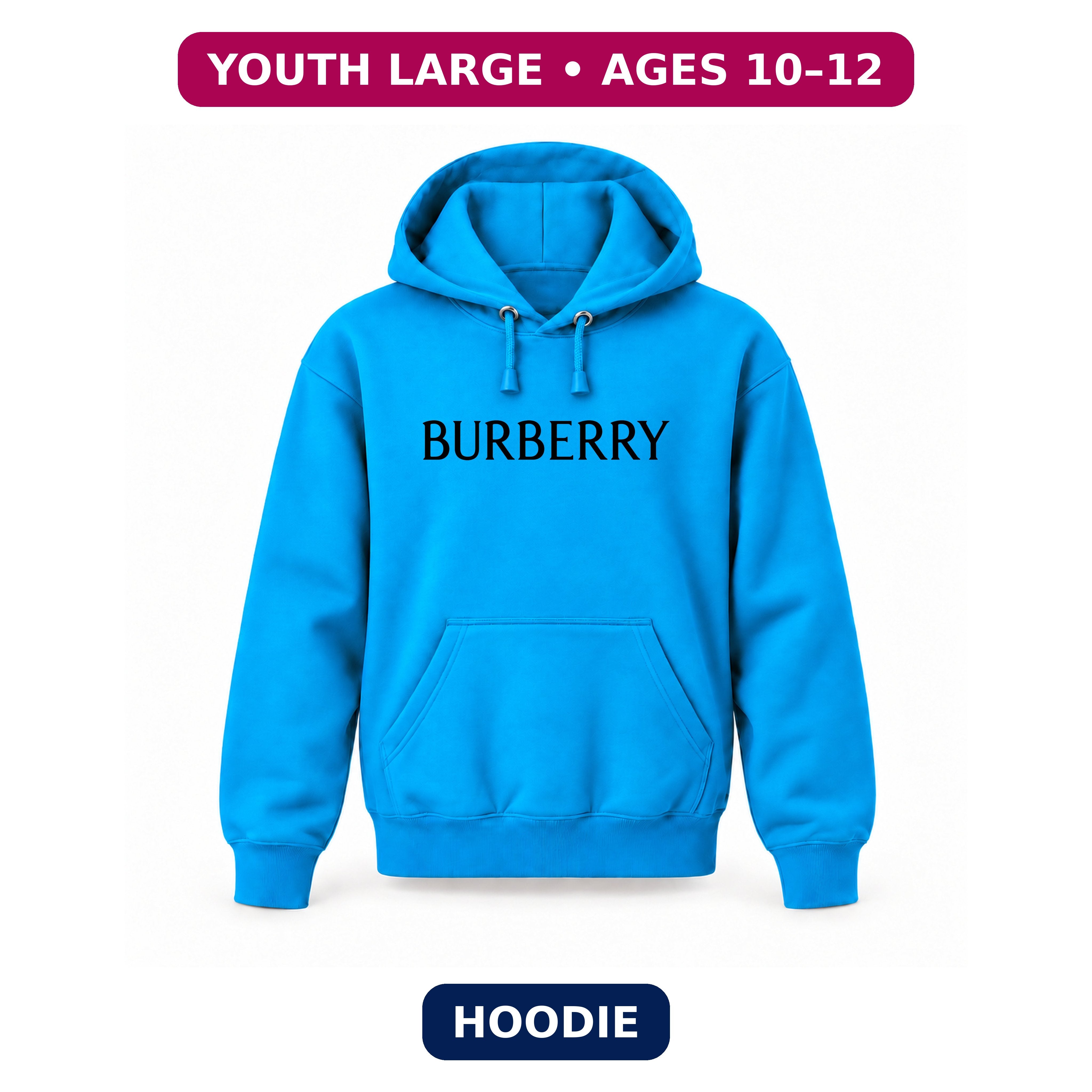 Burberry Youth Large Hoodie – Ages 10–12 | Color: Turquoise