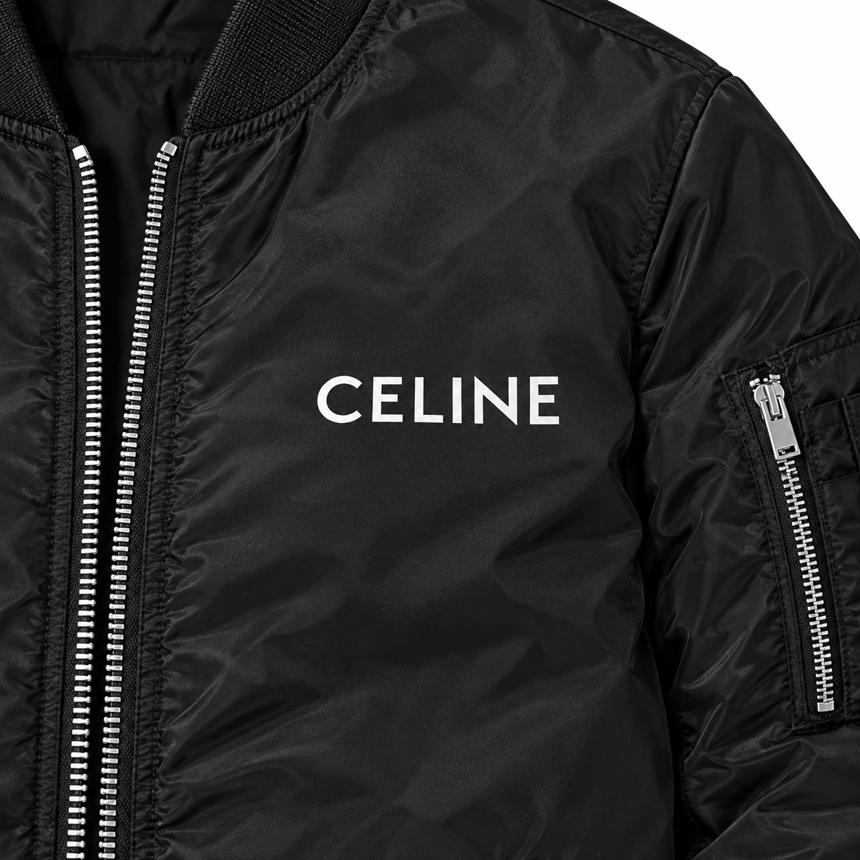 Men's Celine Lightweight Bomber Jacket Windbreaker Softshell Varsity Jacket Coat | Color: Black | Image 3