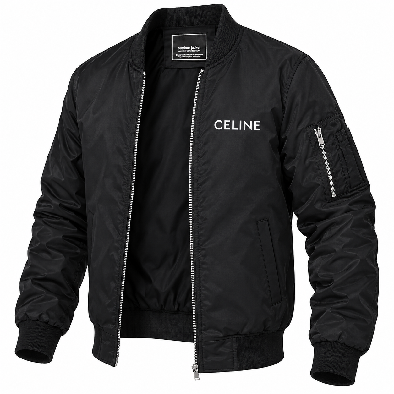 Men's Celine Lightweight Bomber Jacket Windbreaker Softshell Varsity Jacket Coat | Color: Black | Image 5