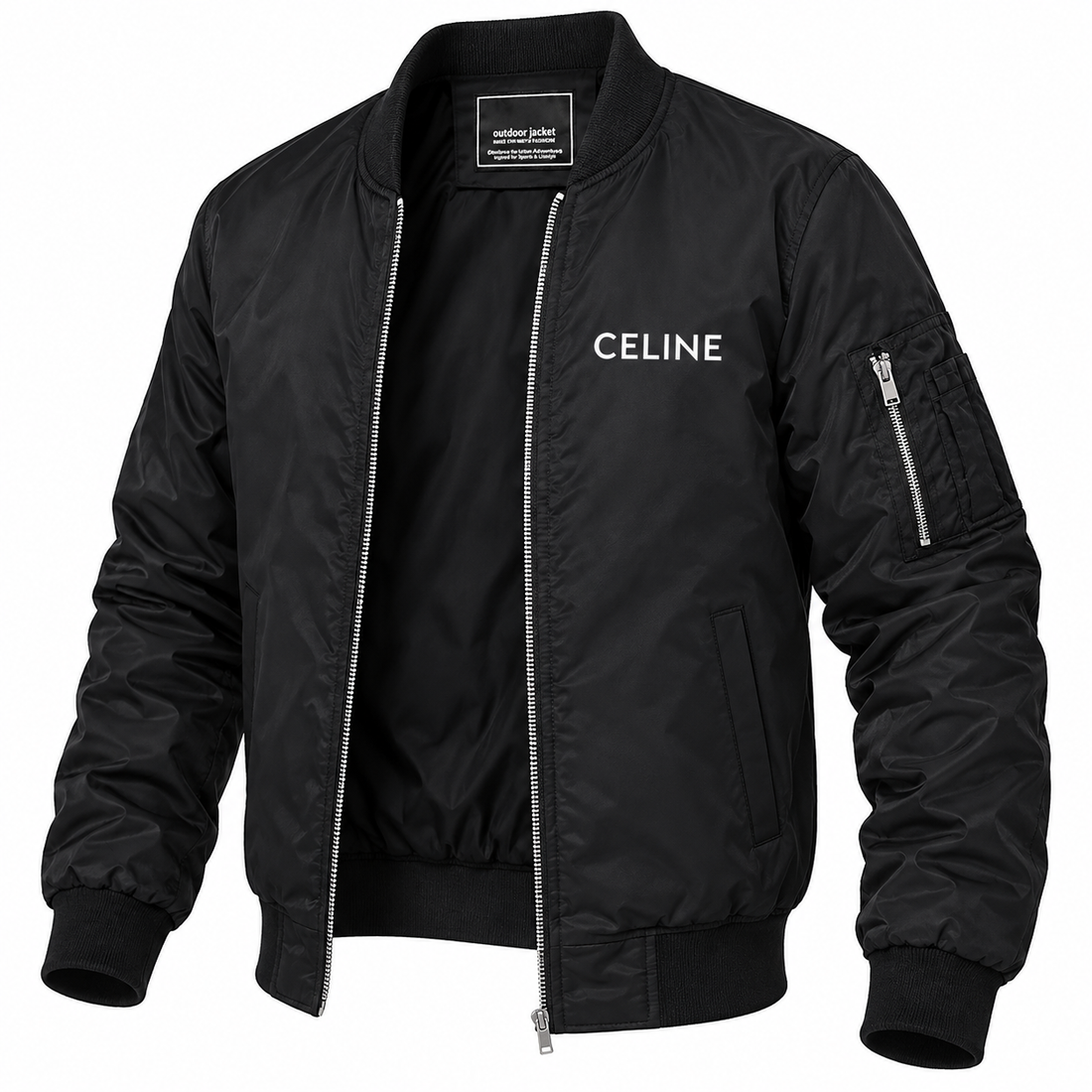 Men's Celine Lightweight Bomber Jacket Windbreaker Softshell Varsity Jacket Coat | Color: Black | Image 5