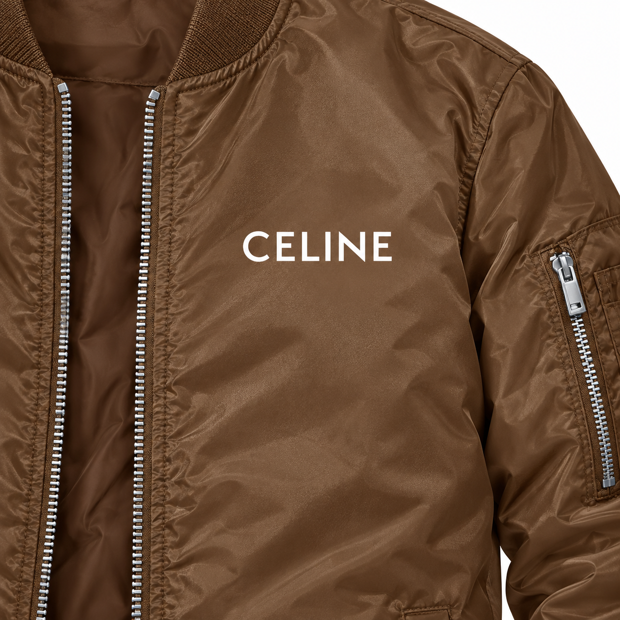 Men's Celine Lightweight Bomber Jacket Windbreaker Softshell Varsity Jacket Coat | Color: Brown | Image 3