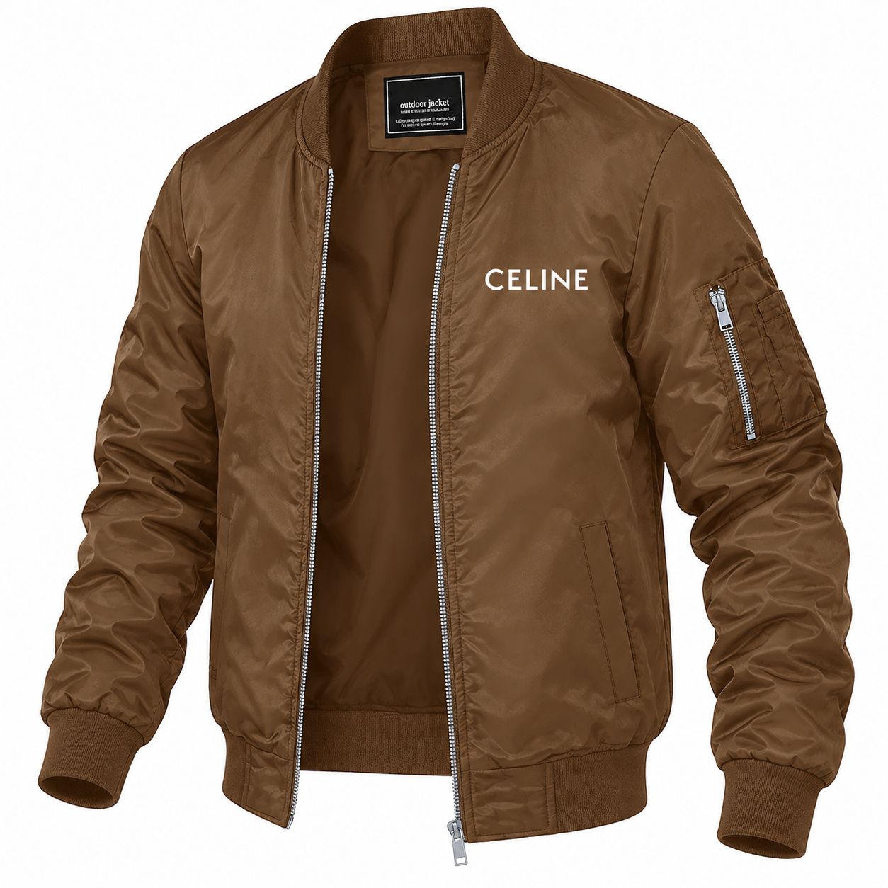 Men's Celine Lightweight Bomber Jacket Windbreaker Softshell Varsity Jacket Coat | Color: Brown | Image 5