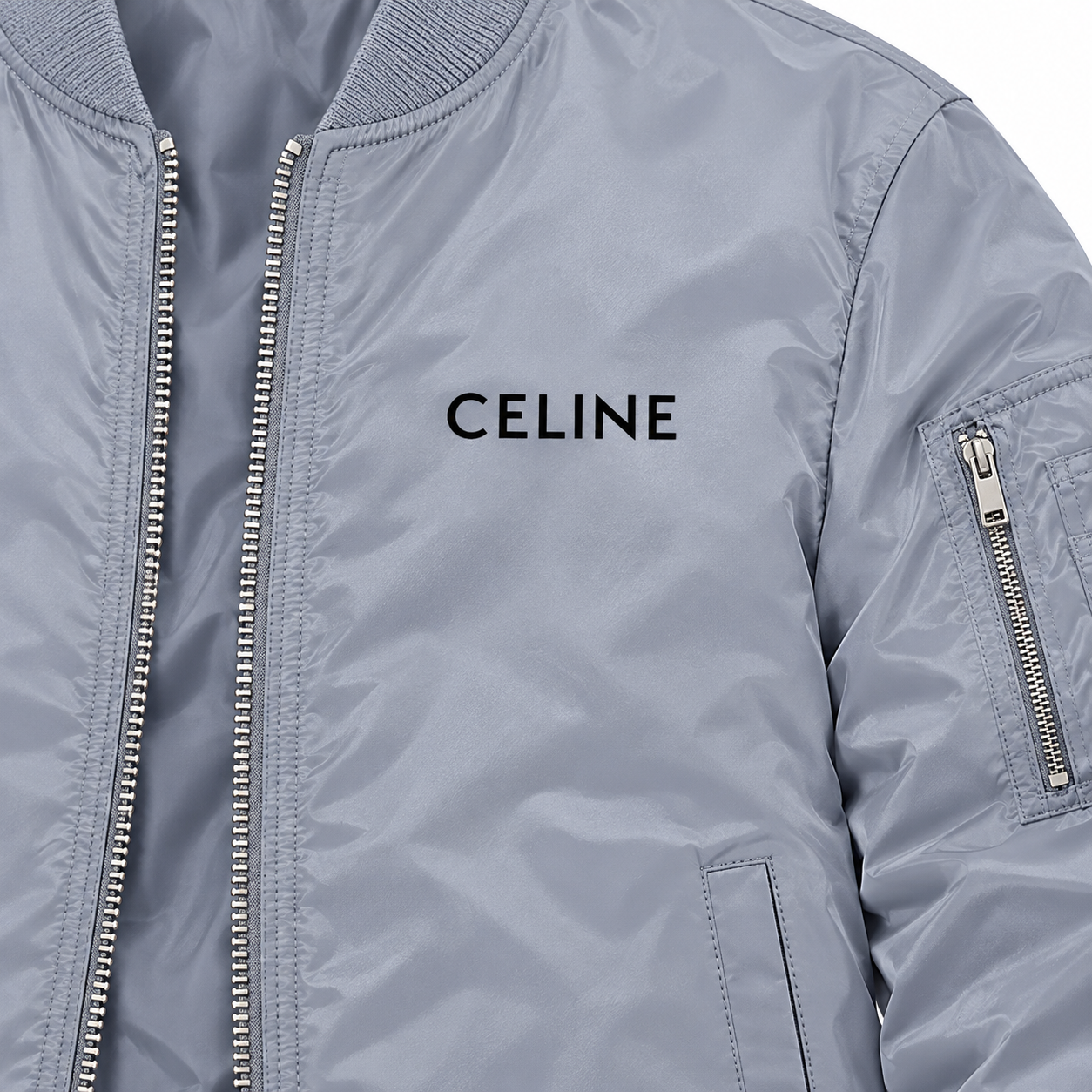 Men's Celine Lightweight Bomber Jacket Windbreaker Softshell Varsity Jacket Coat | Color: Grey | Image 3
