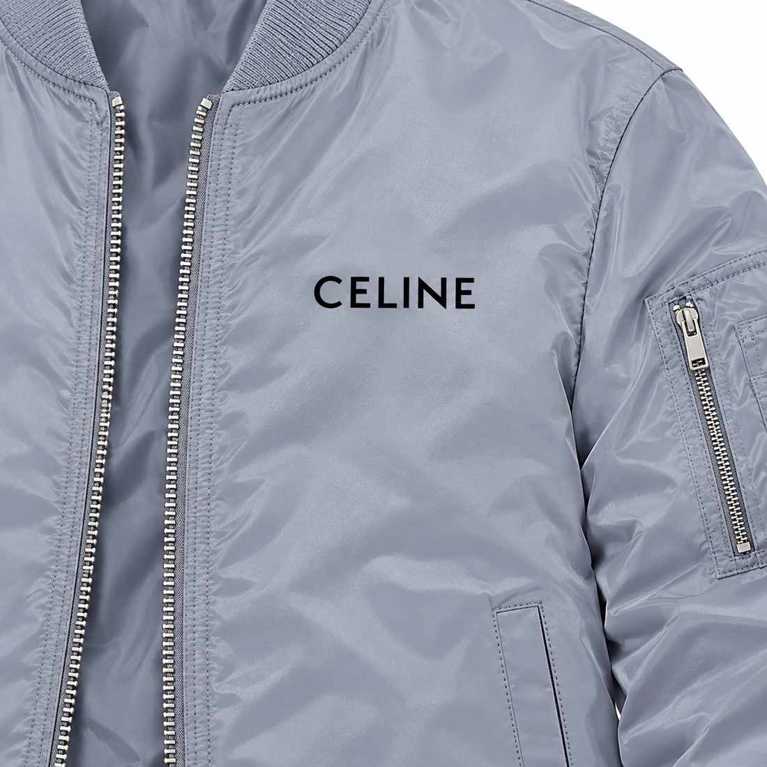 Men's Celine Lightweight Bomber Jacket Windbreaker Softshell Varsity Jacket Coat | Color: Grey | Image 3