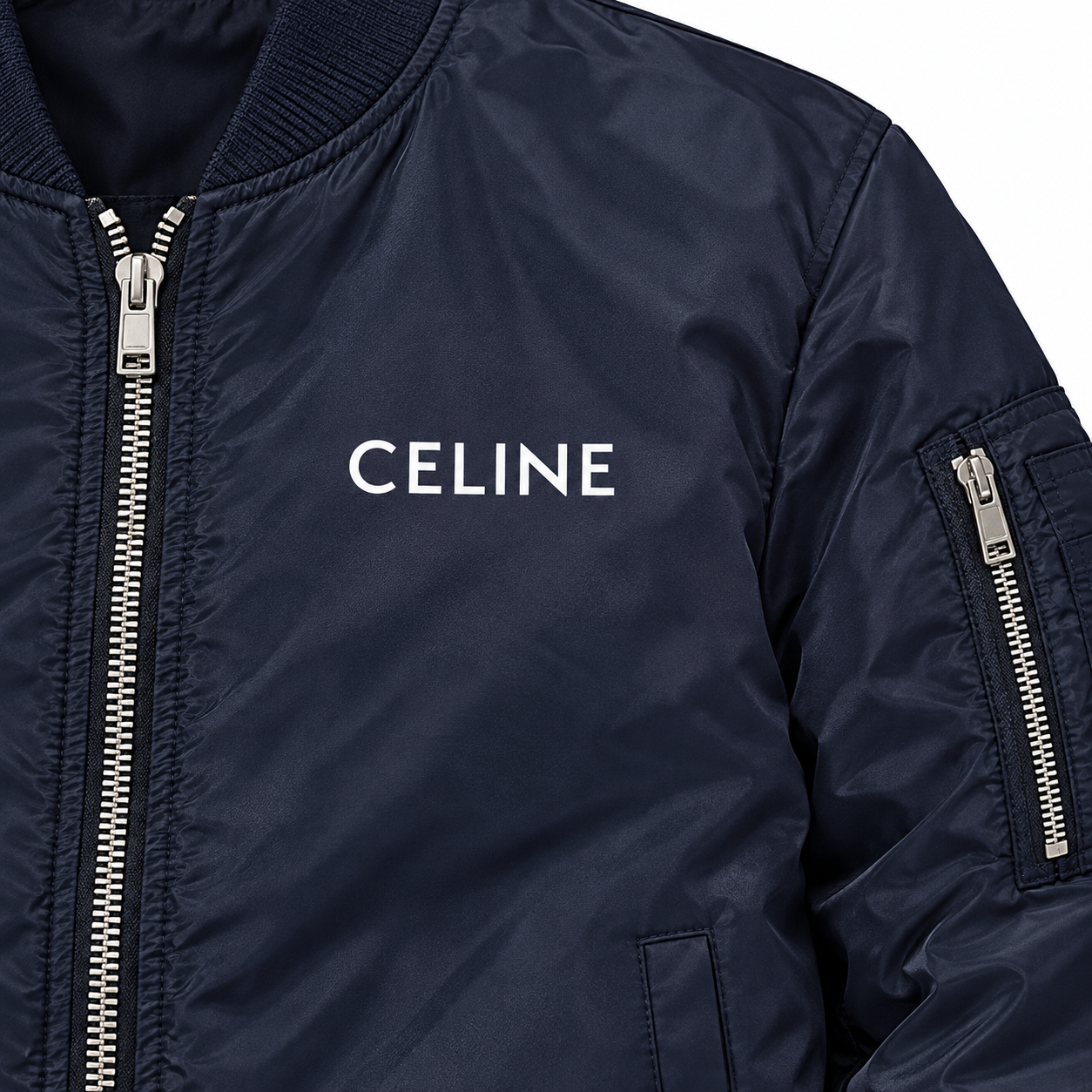 Men's Celine Lightweight Bomber Jacket Windbreaker Softshell Varsity Jacket Coat | Color: Navy | Image 3