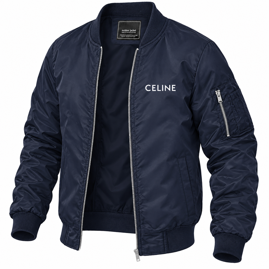Men's Celine Lightweight Bomber Jacket Windbreaker Softshell Varsity Jacket Coat | Color: Navy | Image 5