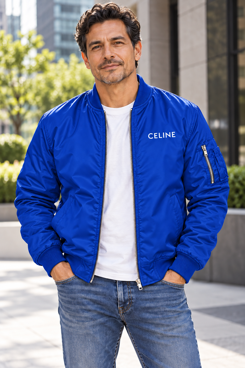 Men's Celine Lightweight Bomber Jacket | Color: Royal Blue | Image 1