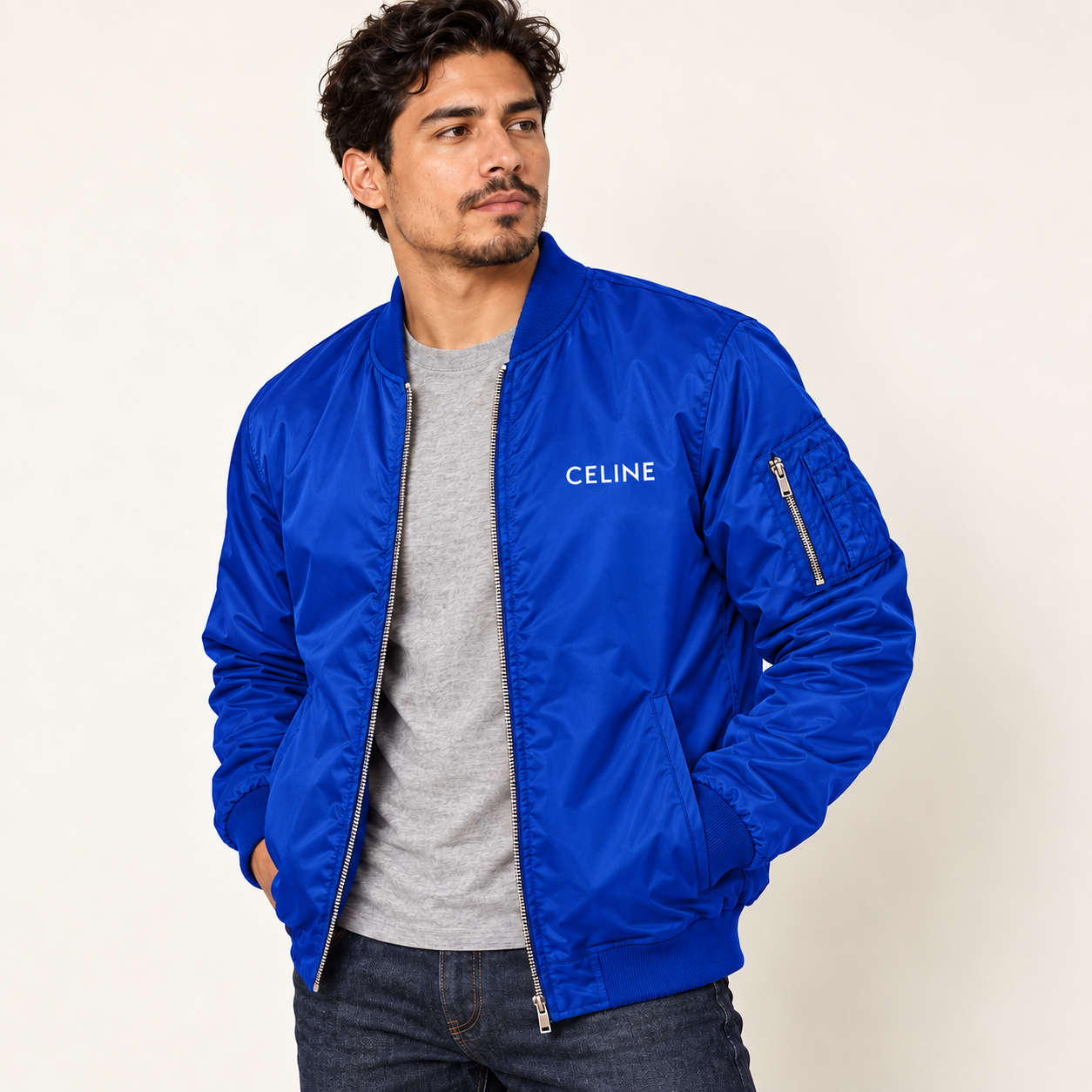 Men's Celine Lightweight Bomber Jacket | Color: Royal Blue | Image 2