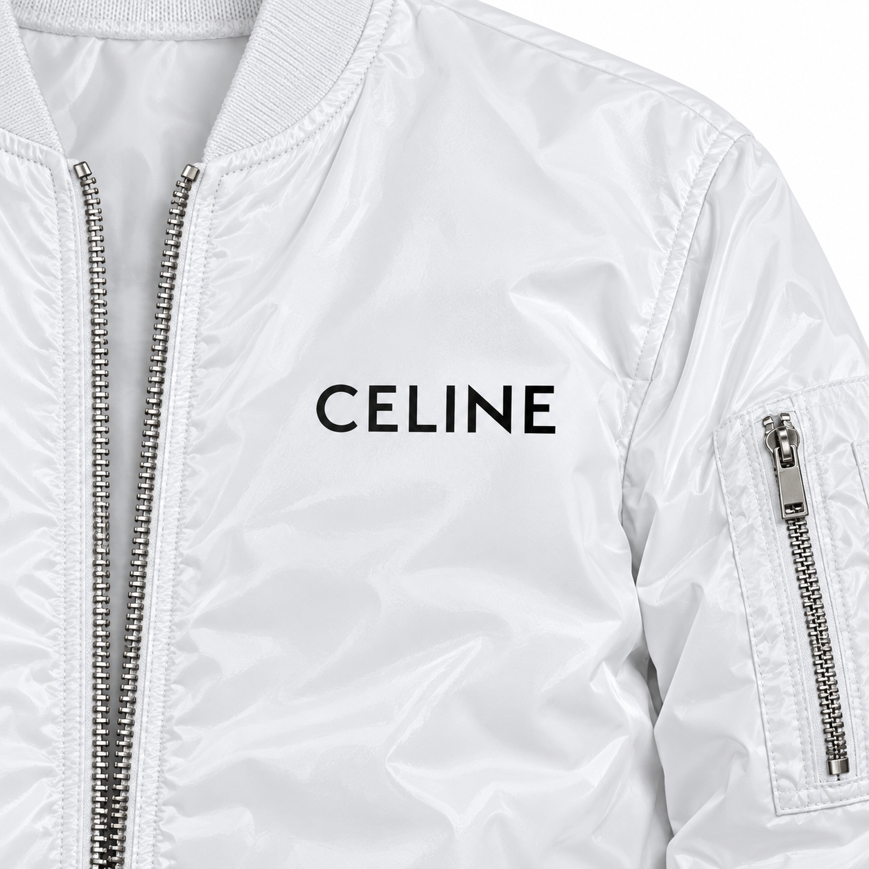 Men's Celine Lightweight Bomber Jacket Windbreaker Softshell Varsity Jacket Coat | Color: White | Image 3