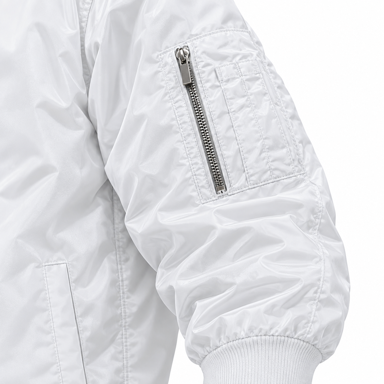 Men's Celine Lightweight Bomber Jacket Windbreaker Softshell Varsity Jacket Coat | Color: White | Image 4