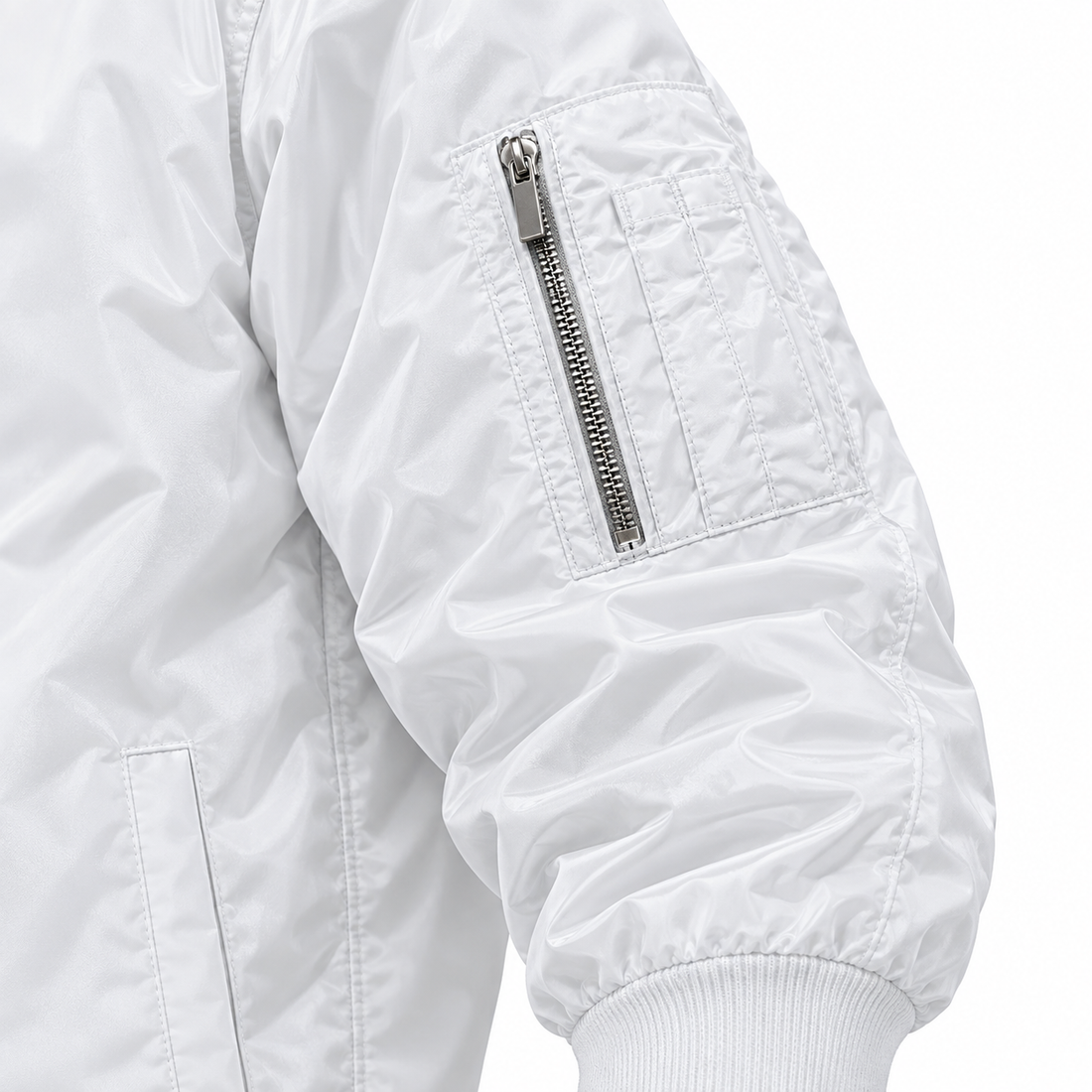 Men's Celine Lightweight Bomber Jacket Windbreaker Softshell Varsity Jacket Coat | Color: White | Image 4