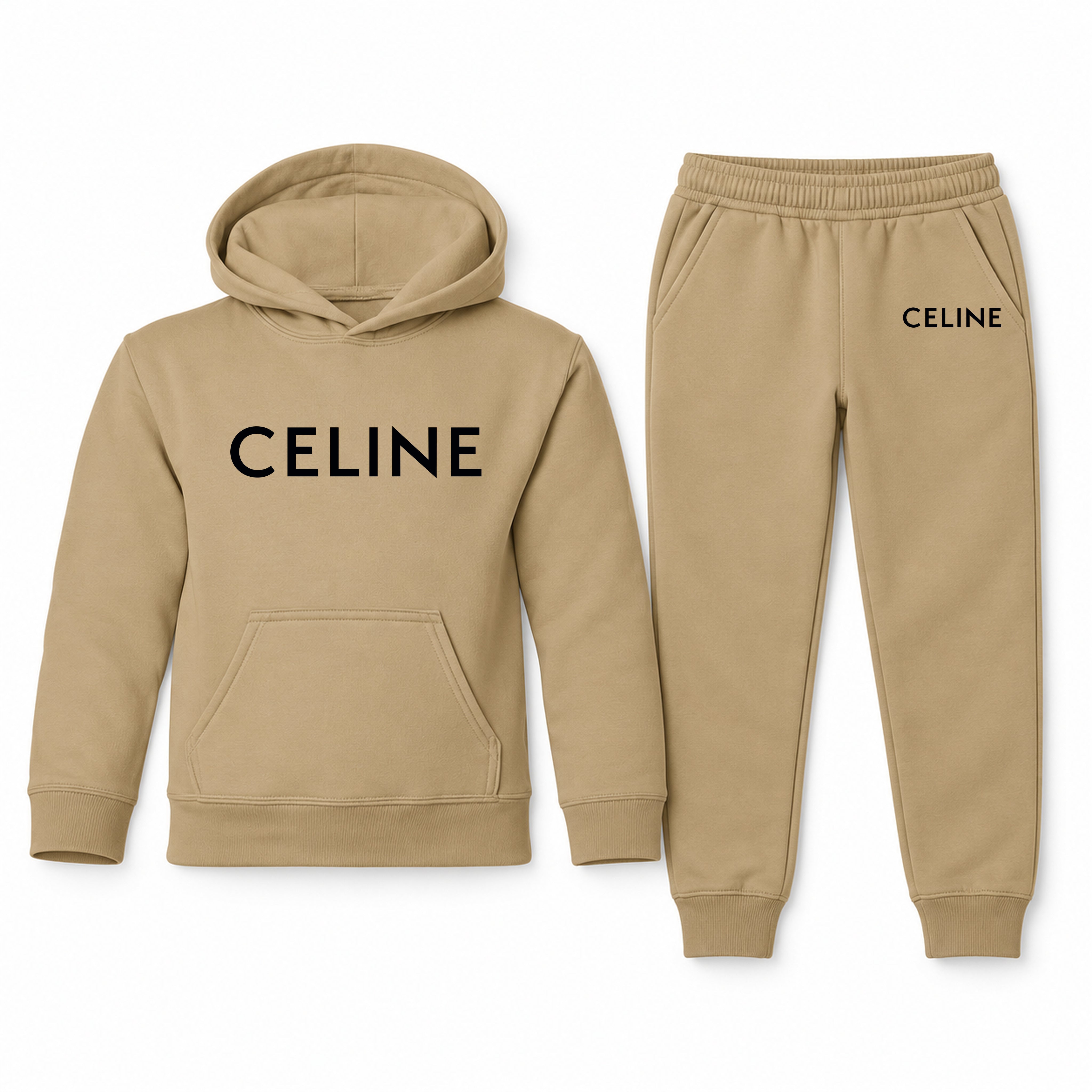 Celine Youth Hoodie Jogger Set | Khaki | Youth Large, ages 10–12