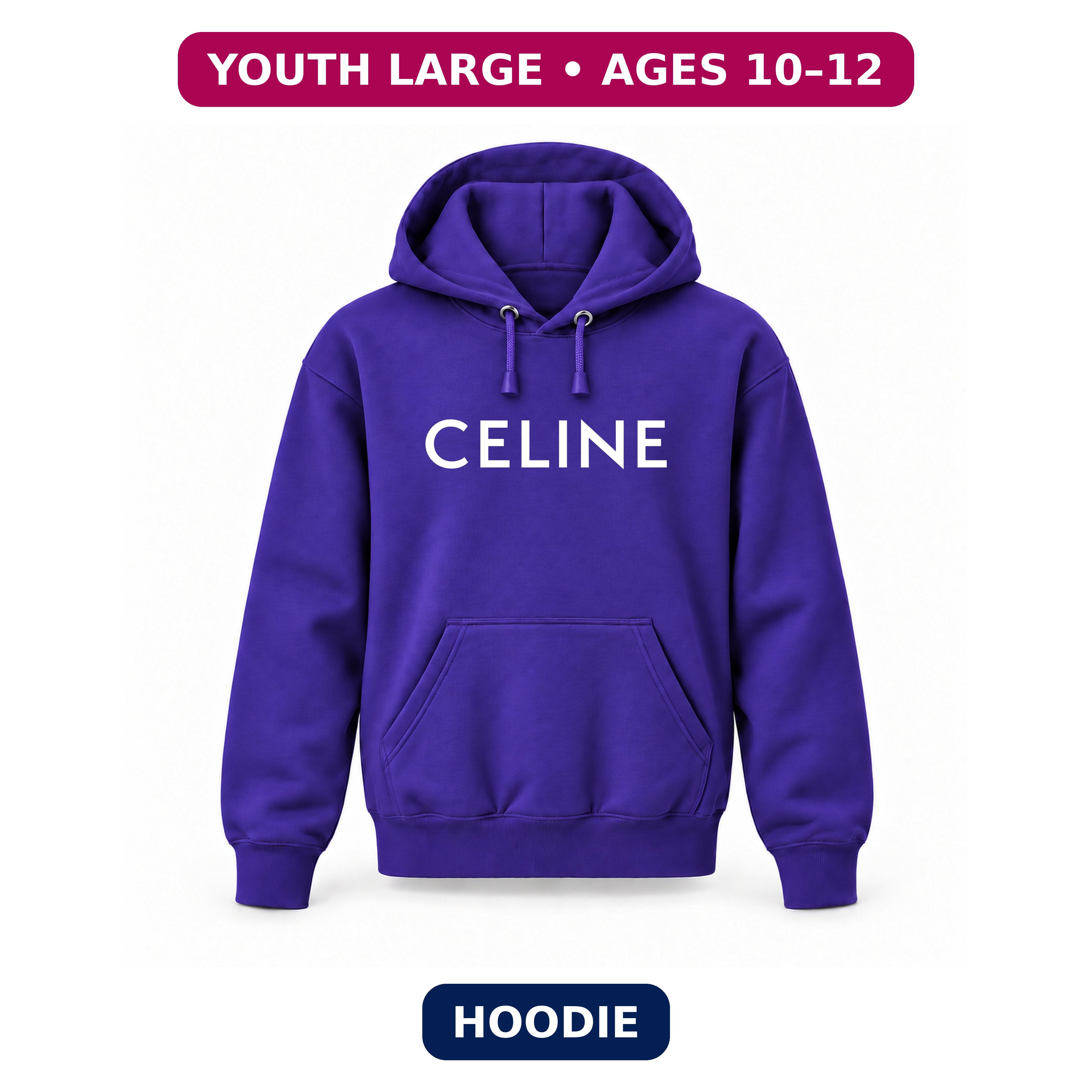 Celine Youth Large Hoodie – Ages 10–12 | Color: Purple