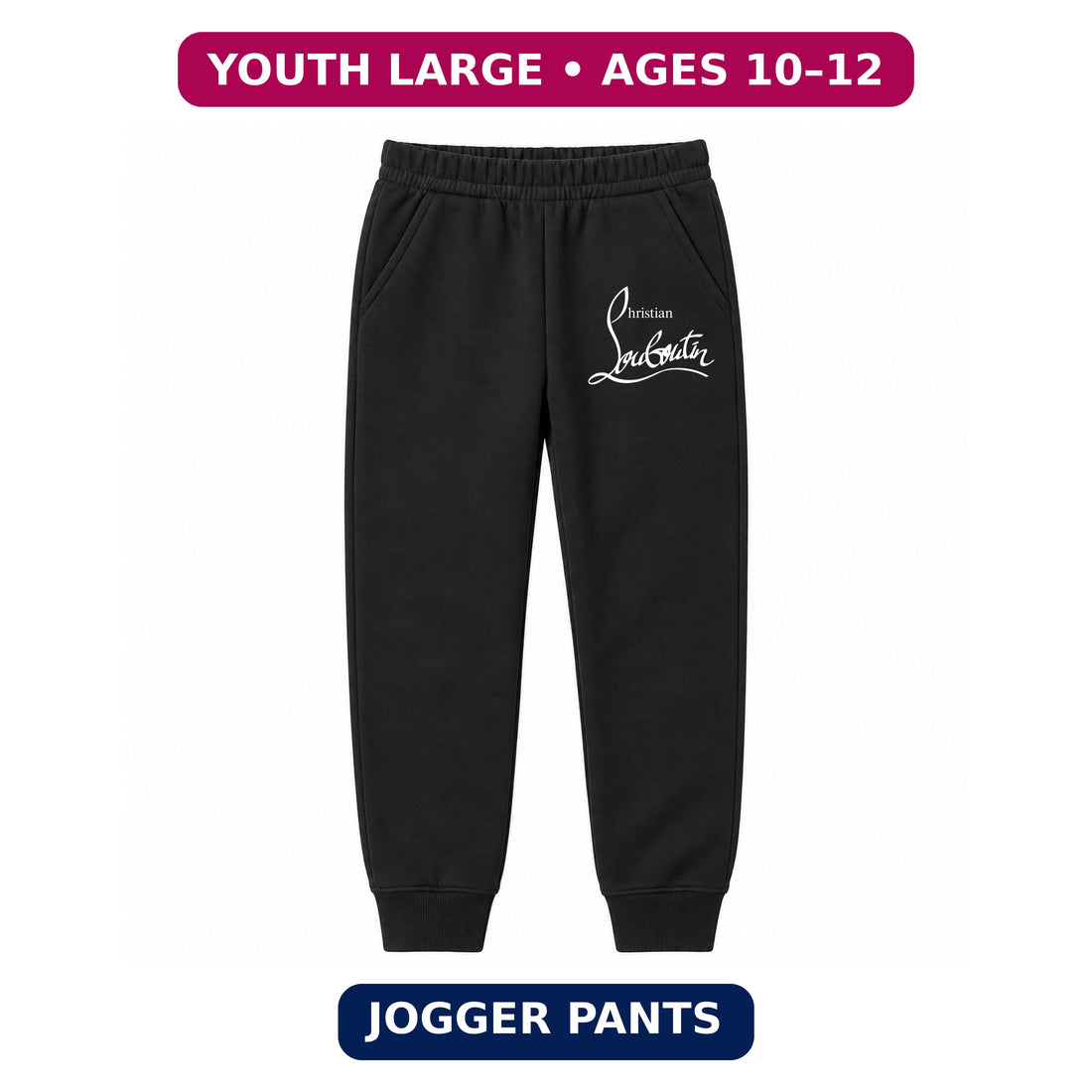 Christian Louboutin youth jogger sweatpants, Black, Youth Large ages 10–12