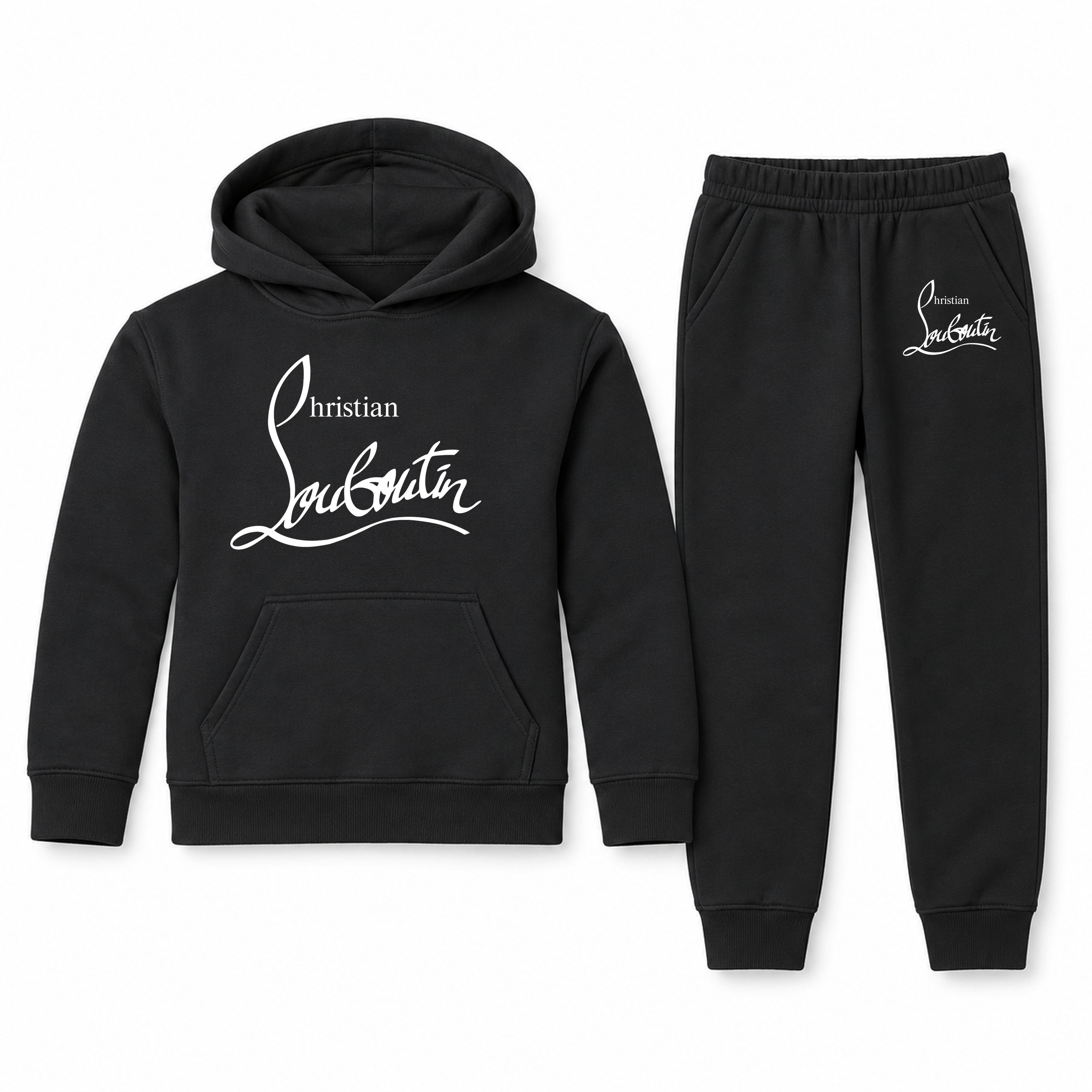 Christian Louboutin Youth Hoodie Jogger Set | Black | Youth Large, ages 10–12