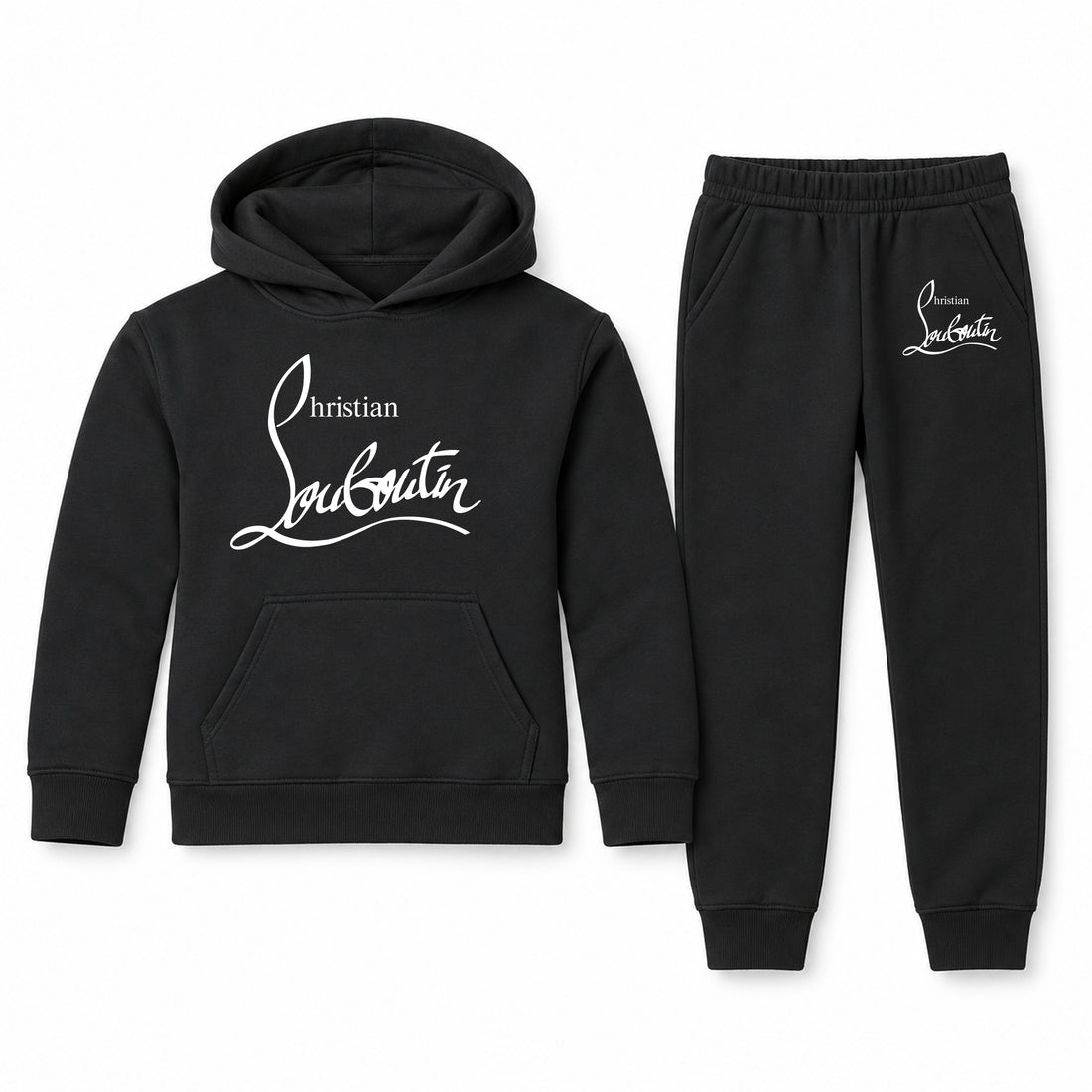 Christian Louboutin Youth Hoodie Jogger Set | Black | Youth Large, ages 10–12