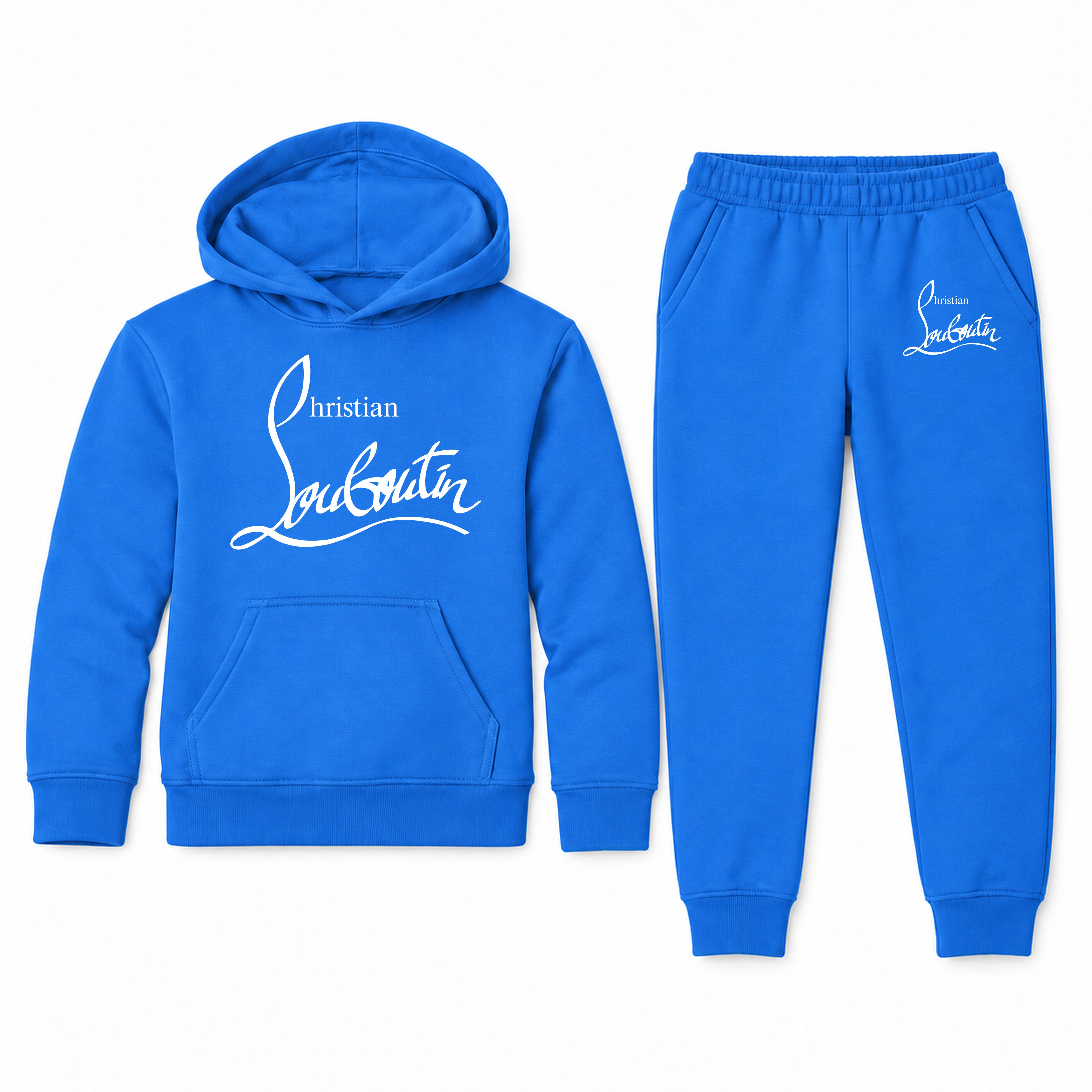 Christian Louboutin Youth Hoodie Jogger Set | Blue | Youth Large, ages 10–12