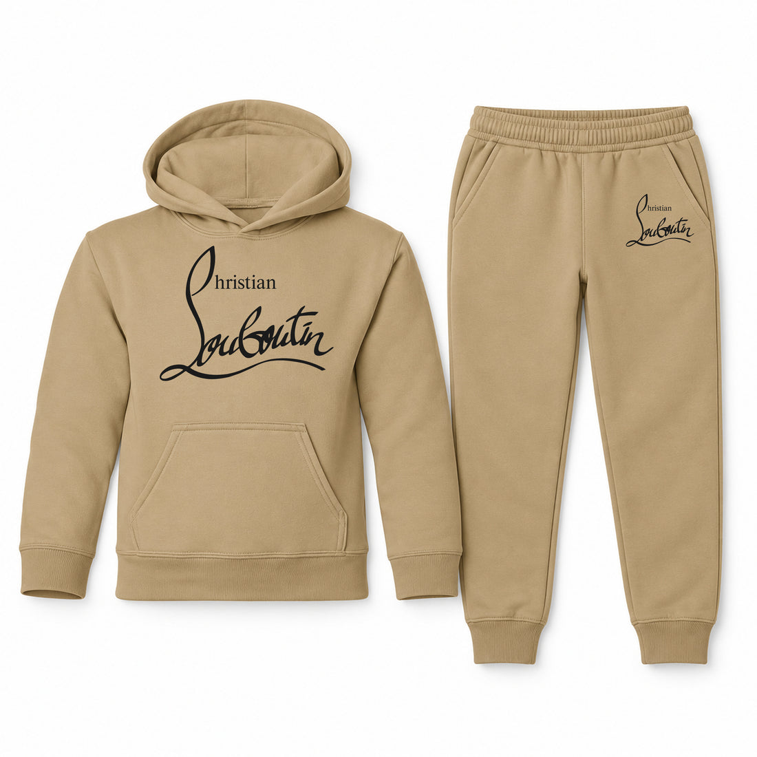 Christian Louboutin Youth Hoodie Jogger Set | Khaki | Youth Large, ages 10–12