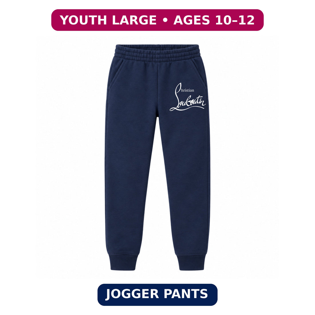 Christian Louboutin youth jogger sweatpants, Navy Blue, Youth Large ages 10–12