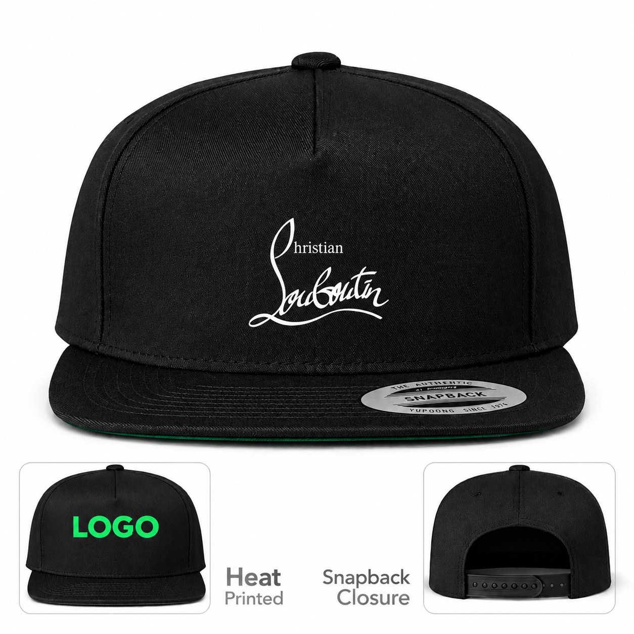 Christian Louboutin snapback in Black, main front view with product information