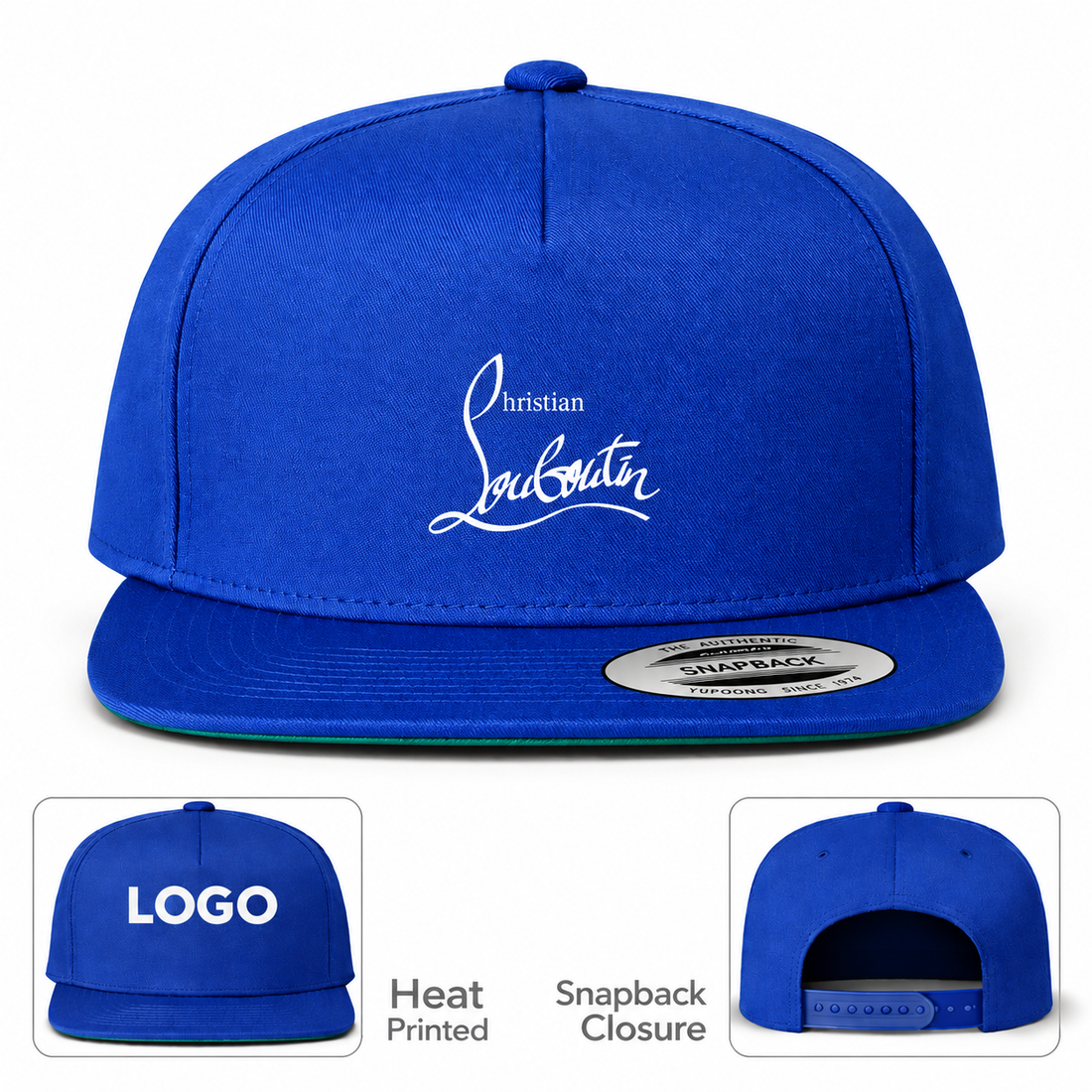 Christian Louboutin snapback in Blue, main front view with product information