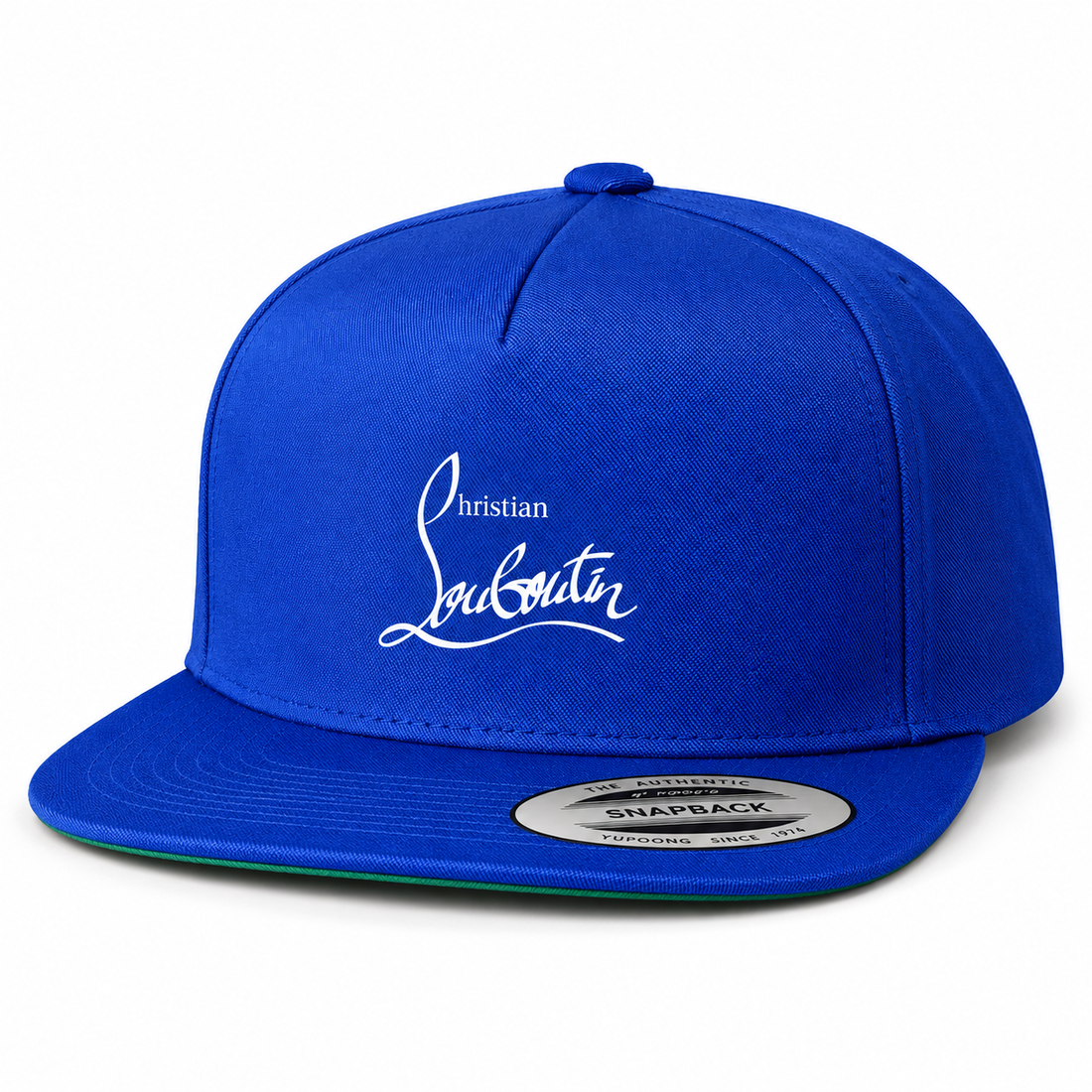 Christian Louboutin snapback in Blue, front angled view