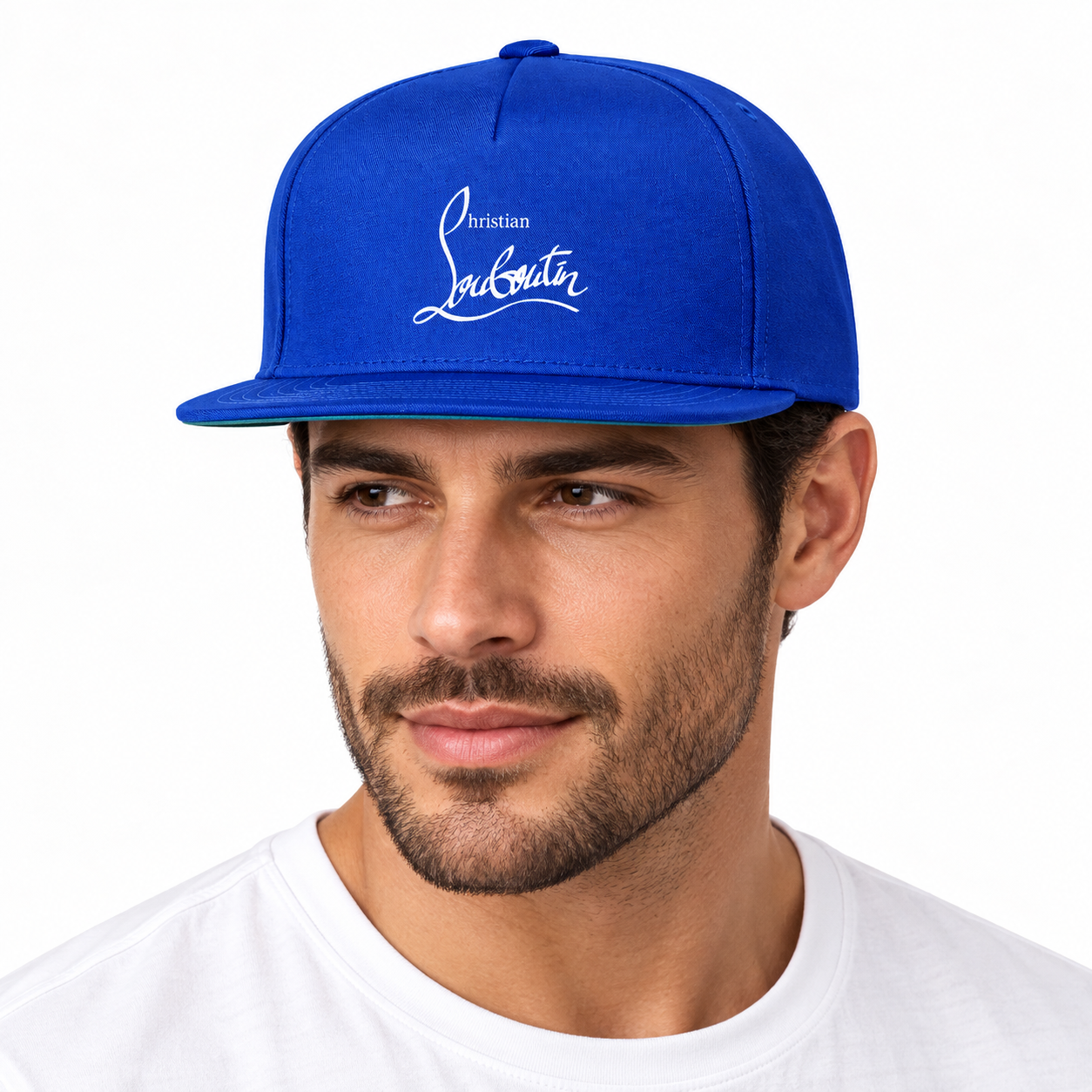 Christian Louboutin snapback in Blue, model view