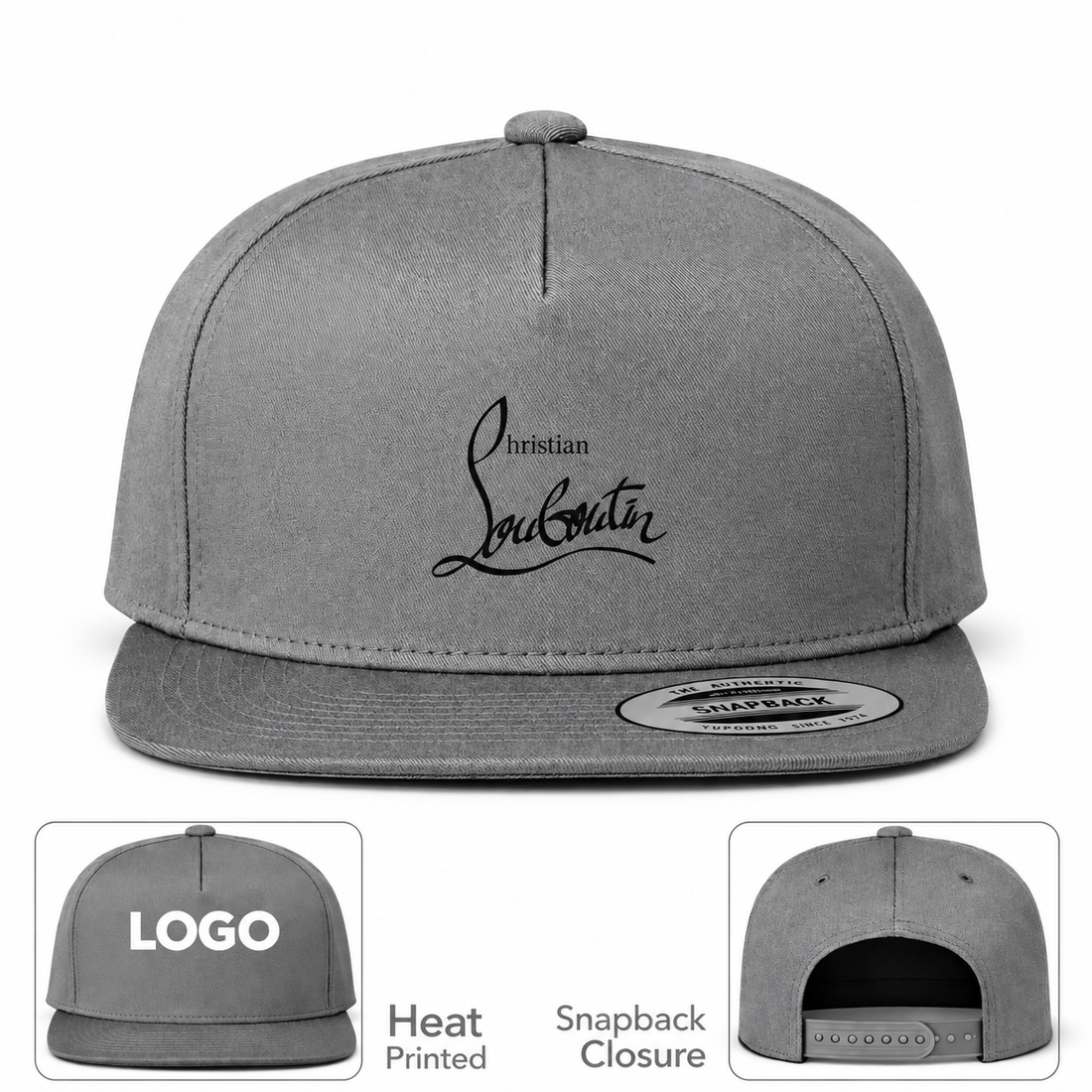 Christian Louboutin snapback in Grey, main front view with product information
