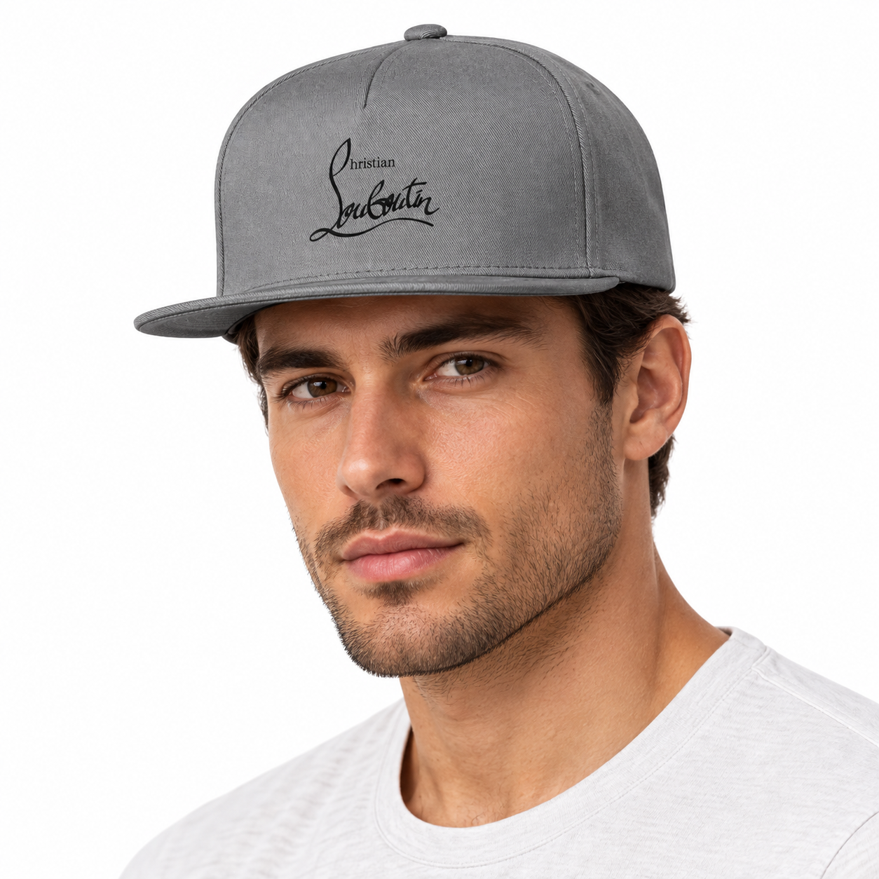 Christian Louboutin snapback in Grey, model view