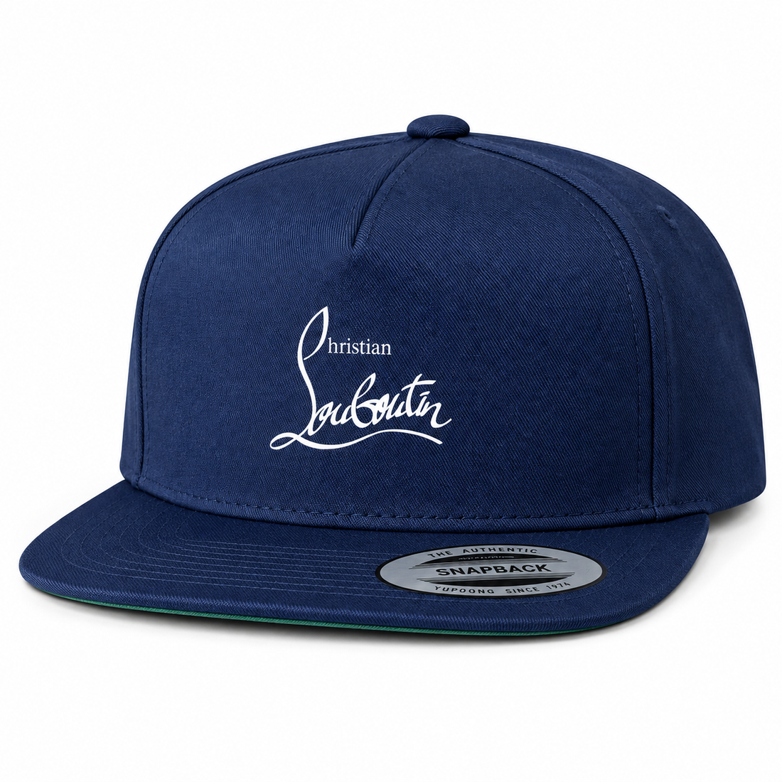 Christian Louboutin snapback in Navy, front angled view
